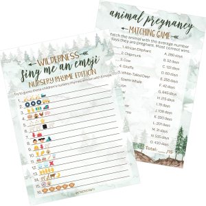 Little Adventurer – Juego de fiesta de baby shower, embarazo de animales y emoji, juego de adivinanzas (paquete de 2 juegos), 20 tarjetas de doble Little Adventurer – Juego de fiesta de baby shower, embarazo de animales y emoji, juego de adivinanzas (paquete de 2 juegos), 20 tarjetas de doble
