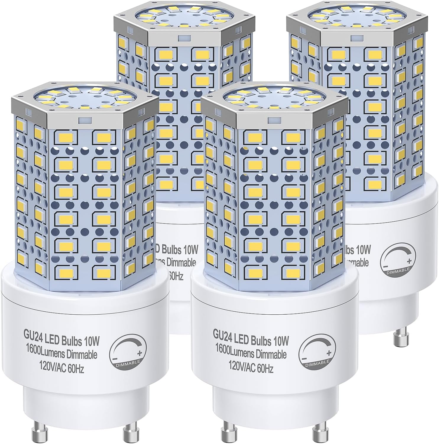 Bombilla LED GU24 regulable de 10 W, luz diurna de 5000 K, 1600 lúmenes (equivalente a 100 W), reemplaza la bombilla CFL de 2 puntas (4 unidades)
