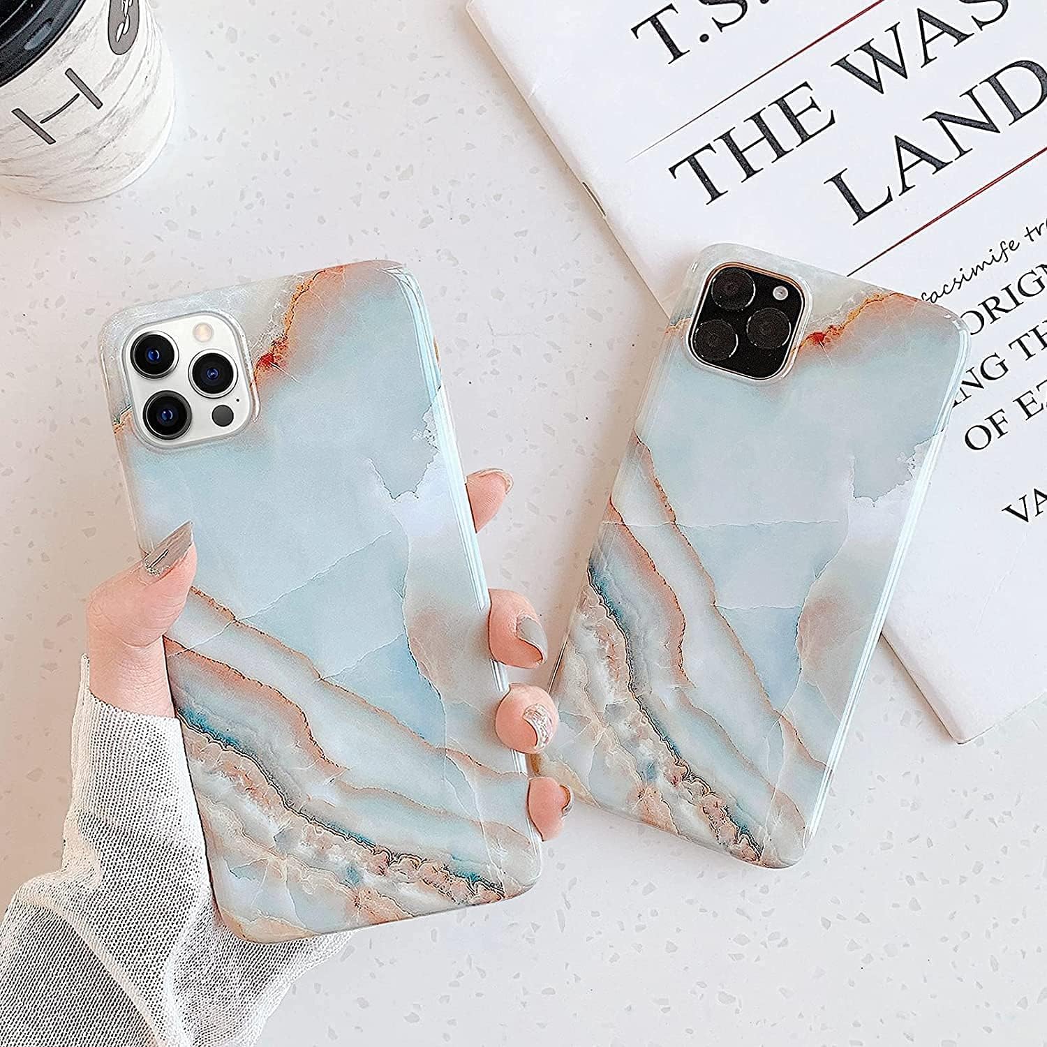 J.west Funda compatible con iPhone 14 Pro de 6.1 pulgadas, diseño de mármol gris, patrón de piedra, ultra delgada, flexible, parachoques suave, goma