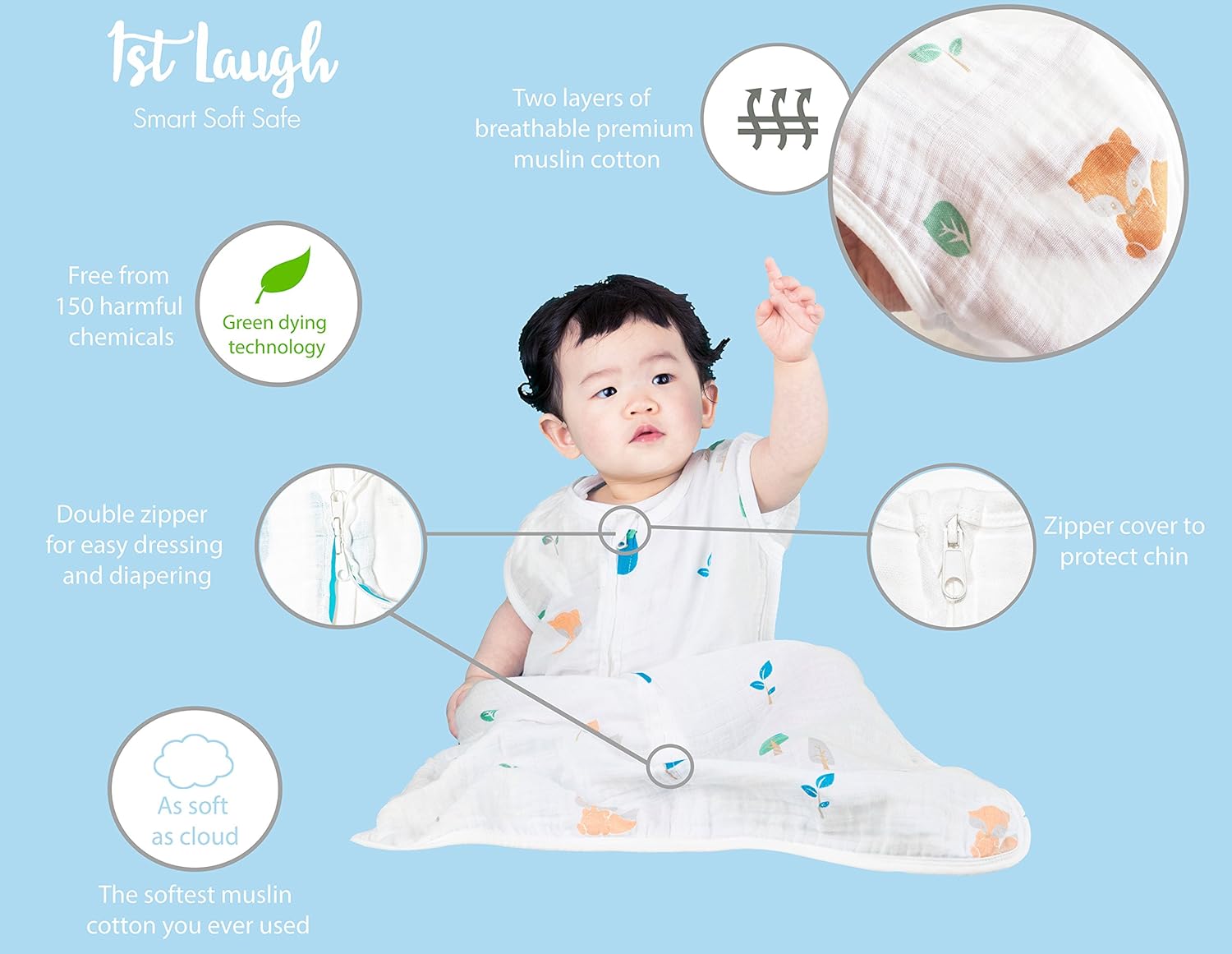 Saco de dormir de muselina de algodón para niños pequeños, 0.5 tog manta ligera para niño y niña (S, bosque)