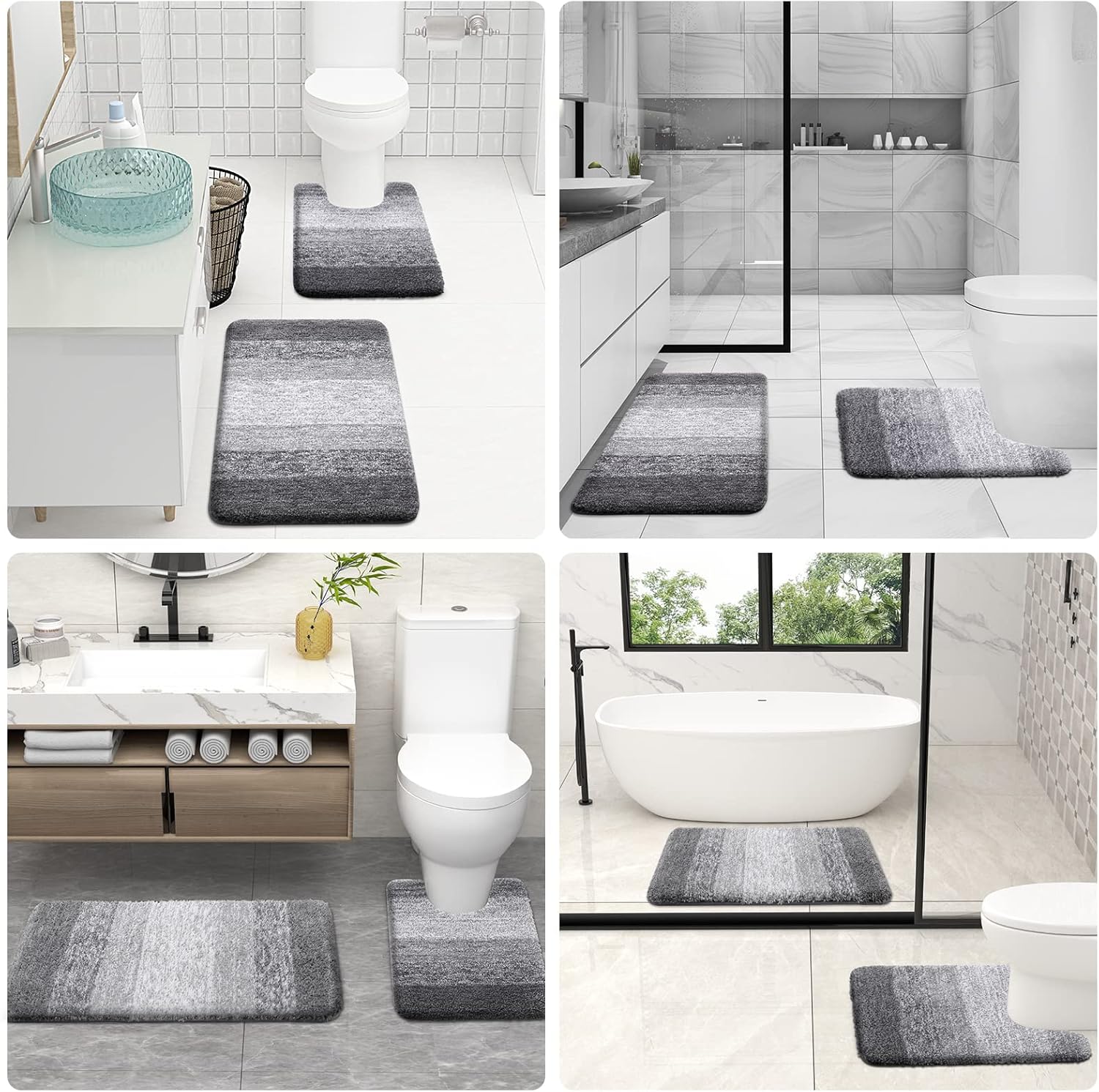 OLANLY Alfombras de baño y inodoros en forma de U, tamaño 30 x 20 pulgadas y alfombras de inodoro de 24 x 20 pulgadas, color gris, paquete de 2