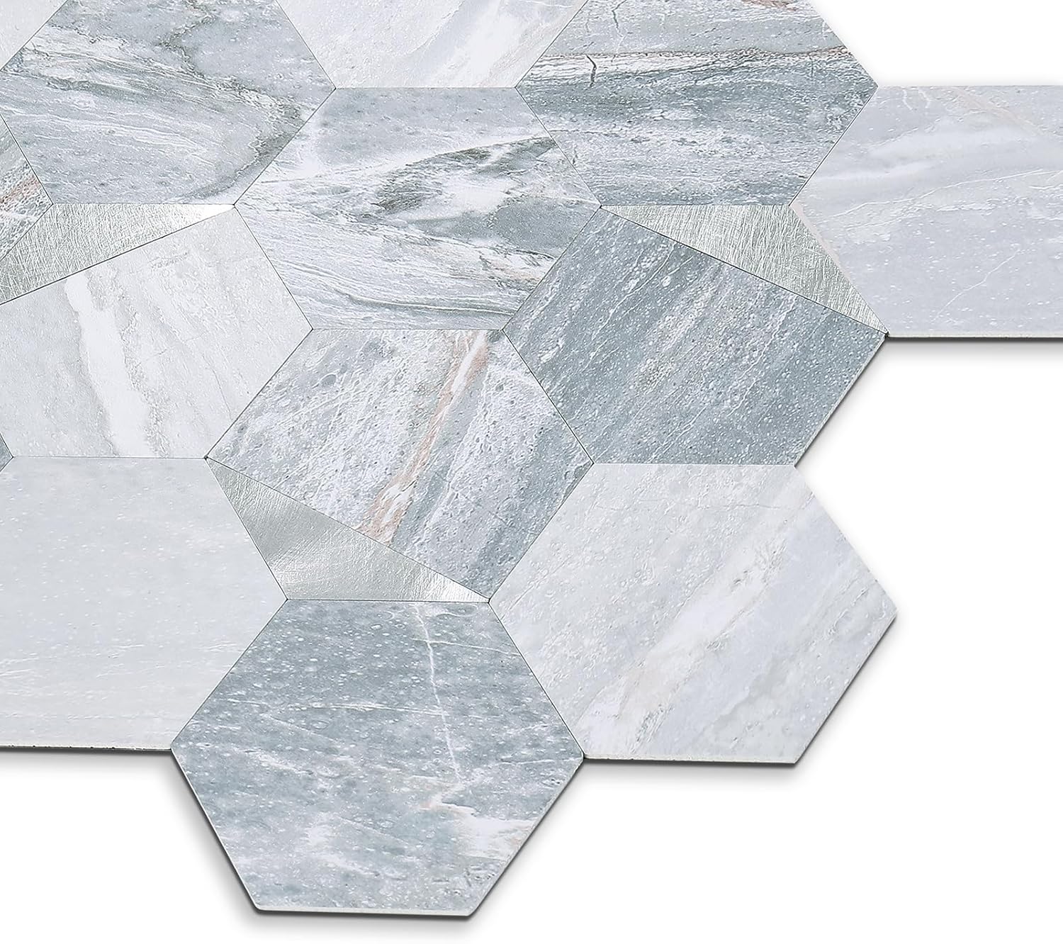 10 piezas hexagonales de PVC para despegar y pegar, mosaicos autoadhesivos de metal con borde biselado sin costuras para salpicaduras de cocina,