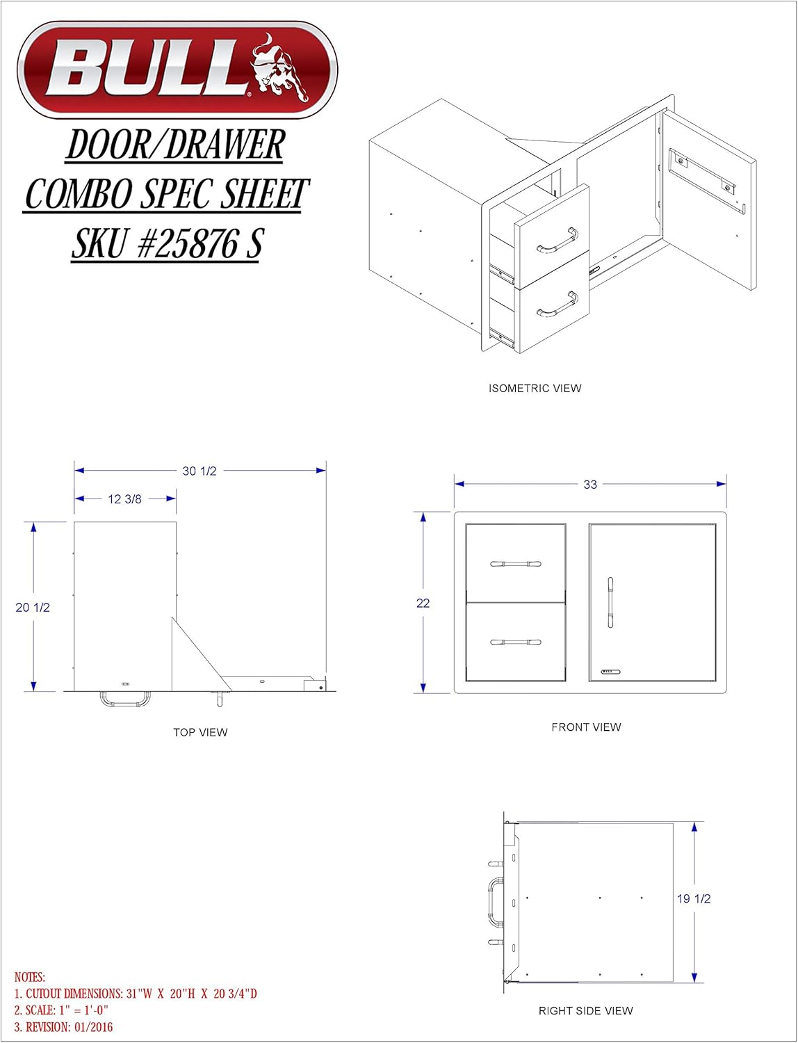 Bull – 25876 – Combo de puertacajón de acero inoxidable