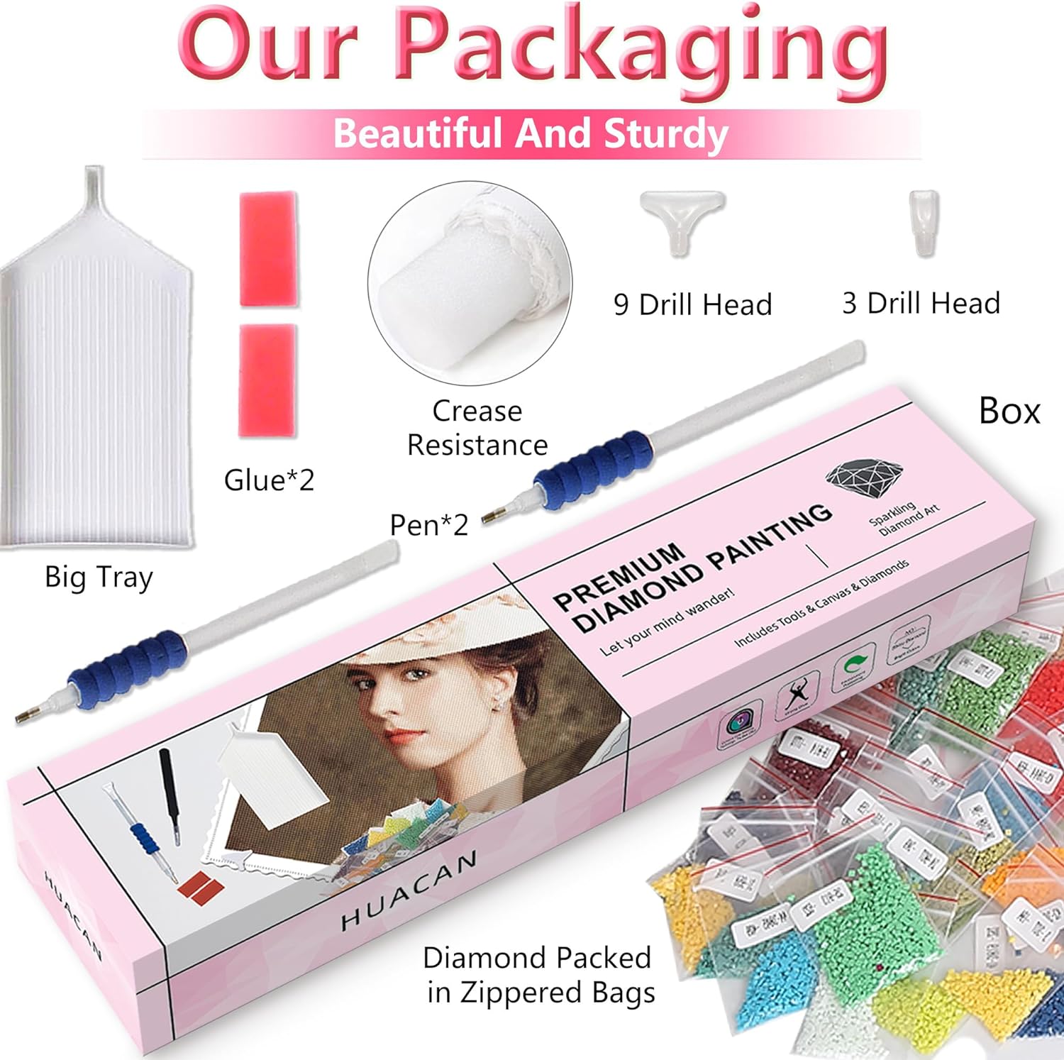 Huacan Kits de pintura de diamantes para adultos, diseño de mariposa rosa 5D, kit de arte de diamantes de taladro completo, puntos de diamante, arte
