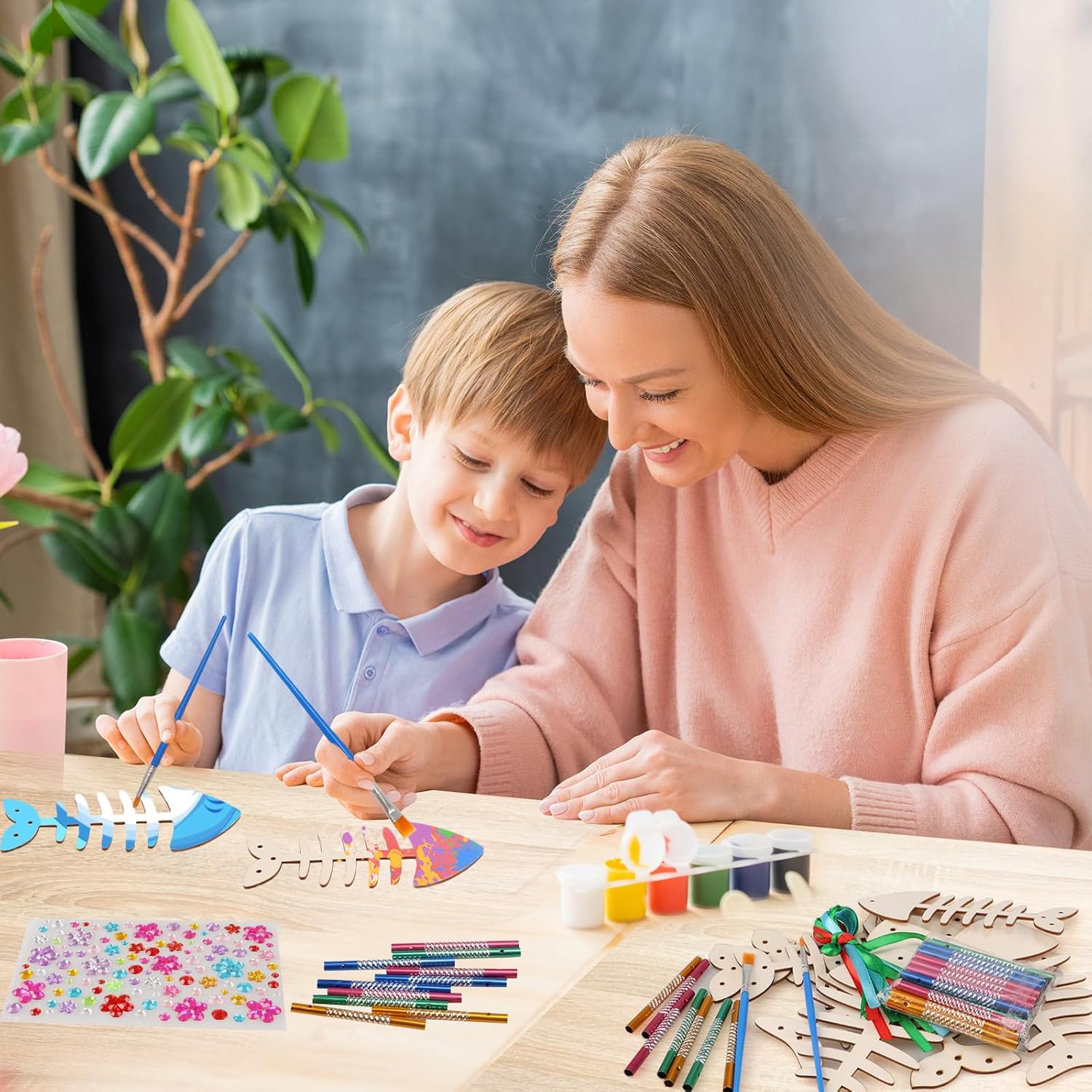 Beria Kits de campanillas de viento para niños, paquete de 12, haz tu propio carillón de viento de pescado, manualidades de madera para niños,