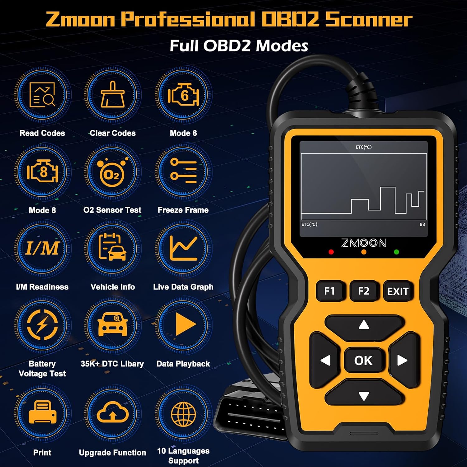 ZMOON ZM201 – Herramienta de diagnóstico profesional OBD2, lector de código de motor de verificación mejorado con herramientas de diagnóstico de