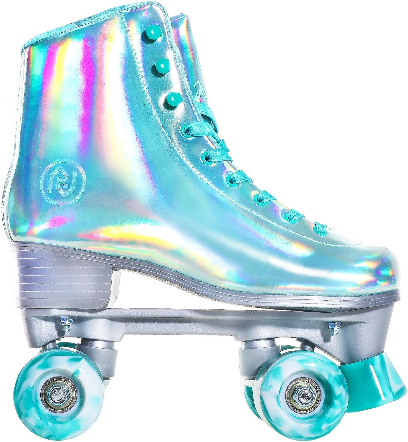 Patines holográficos para mujer, patines brillantes de doble fila, cuatro ruedas, cuatro ruedas, patines para niñas para exteriores (verde)