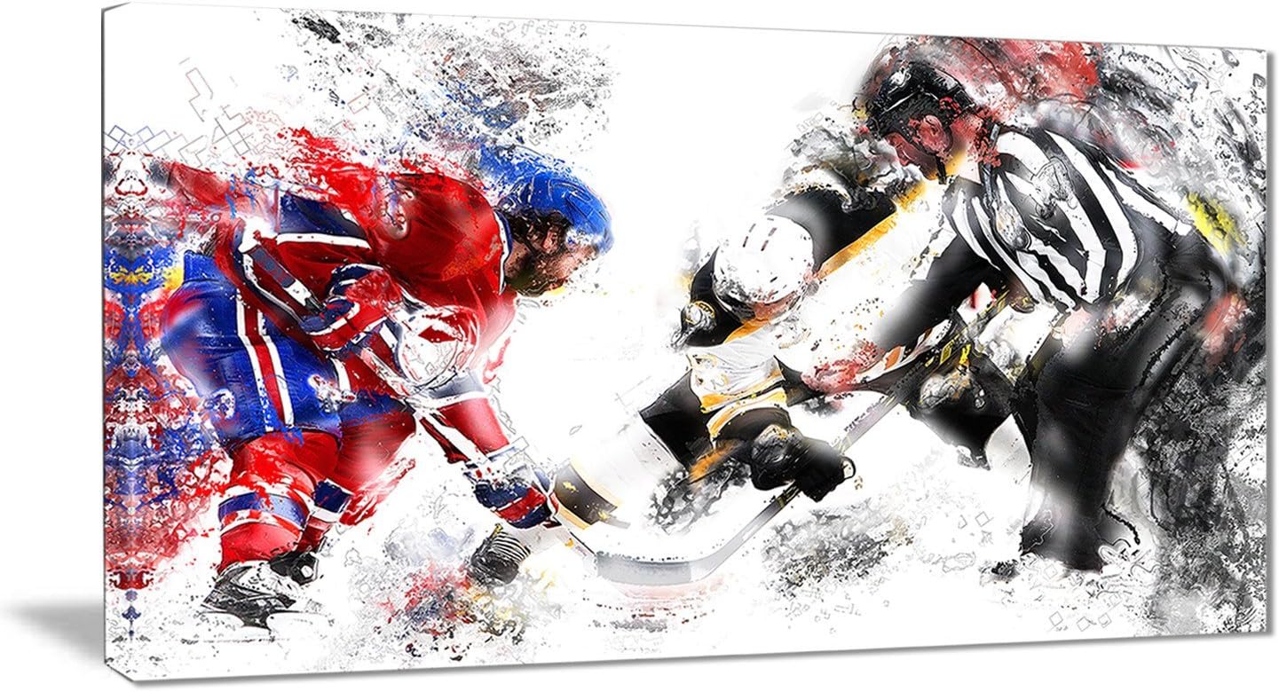 PT2524-32-16 Hockey Face Off – Impresión en lienzo deportiva grande, 32 x 16 pulgadas