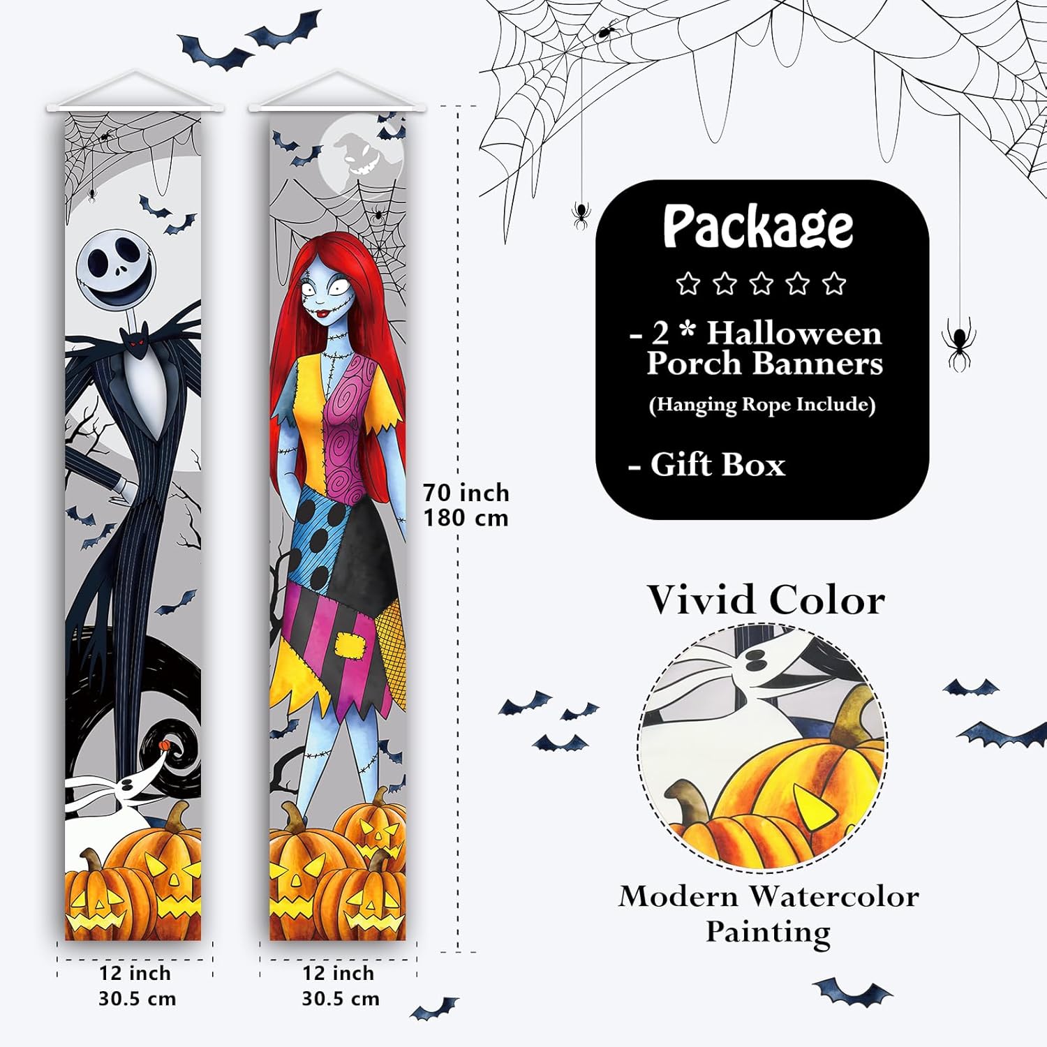 Cartel de Jack Sally Banners para porche, decoración de Halloween, Navidad, pesadilla, decoración de Halloween, pancarta de fiesta al aire libre