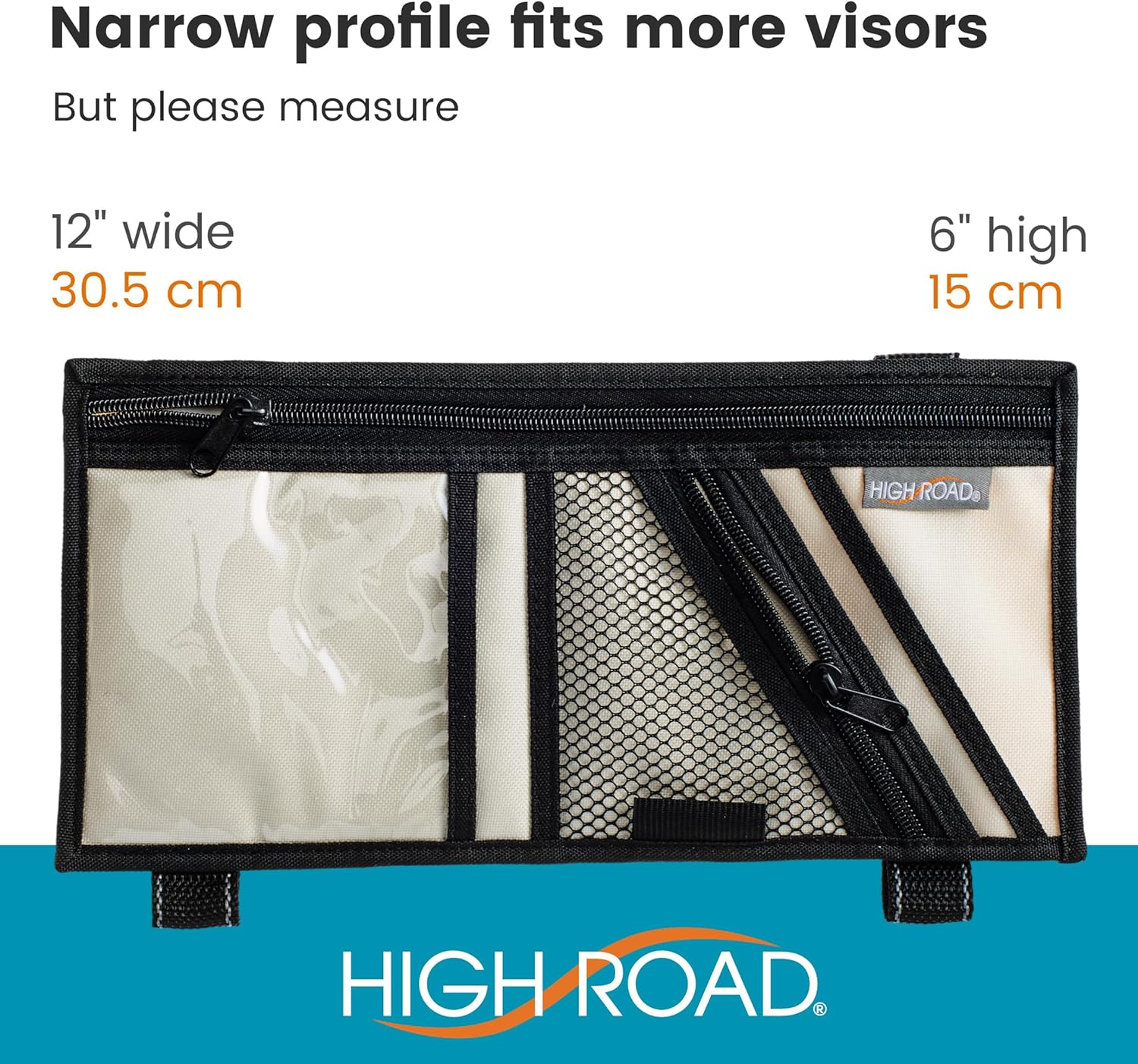 High Road Organizador de visera de automóvil con bolsillo transparente para registro y seguro, bolsillos con cremallera, soporte para lentes de sol