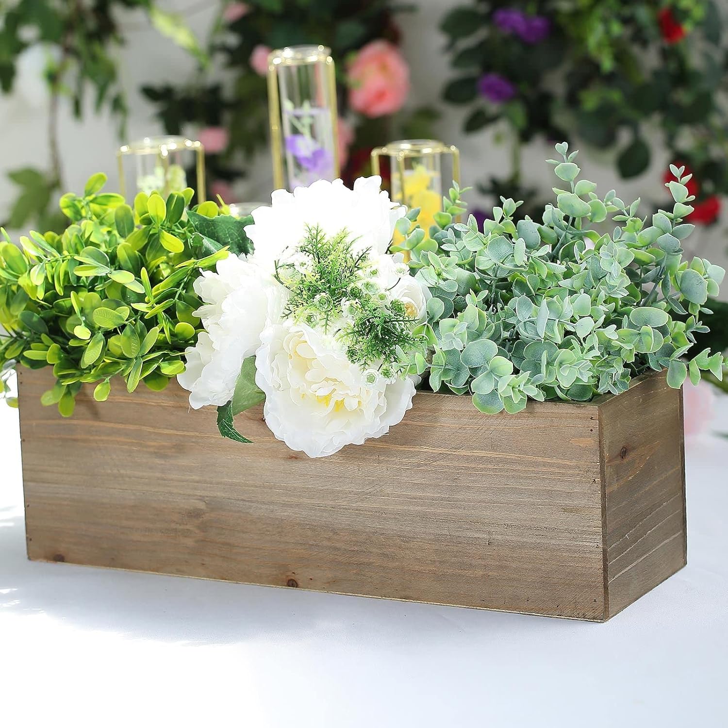 Efavormart – Caja rectangular de madera rectangular de 18 x 6 pulgadas, color marrón natural, cajas de madera rústica con forro de plástico para