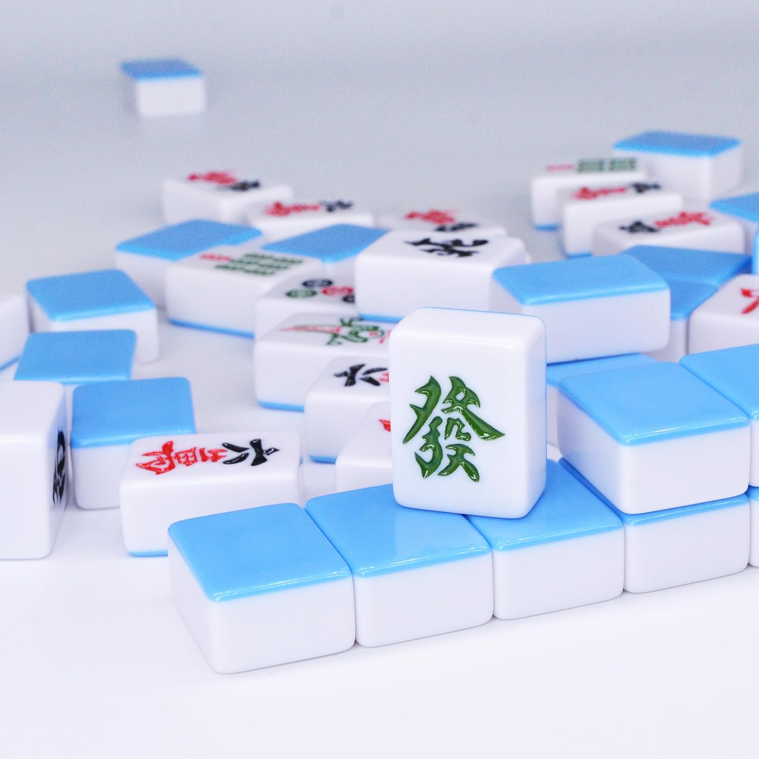 drizzle Juego de mahjong de 1.181 in azul  144 azulejos de tamaño mediano con bolsa de panda y bastidores  Juego de mesa tradicional chino  Fiesta