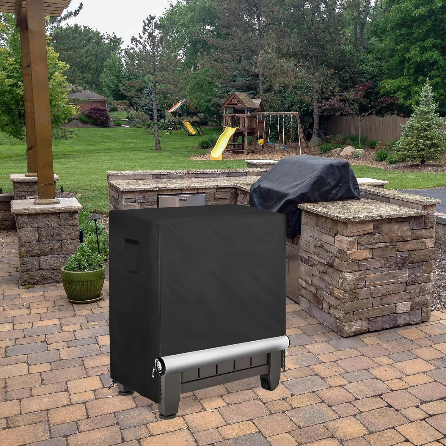 Keter Unity – Funda de mesa de preparación al aire libre con cremallera dividida para carrito de mesa portátil pequeño para parrilla, resistente al