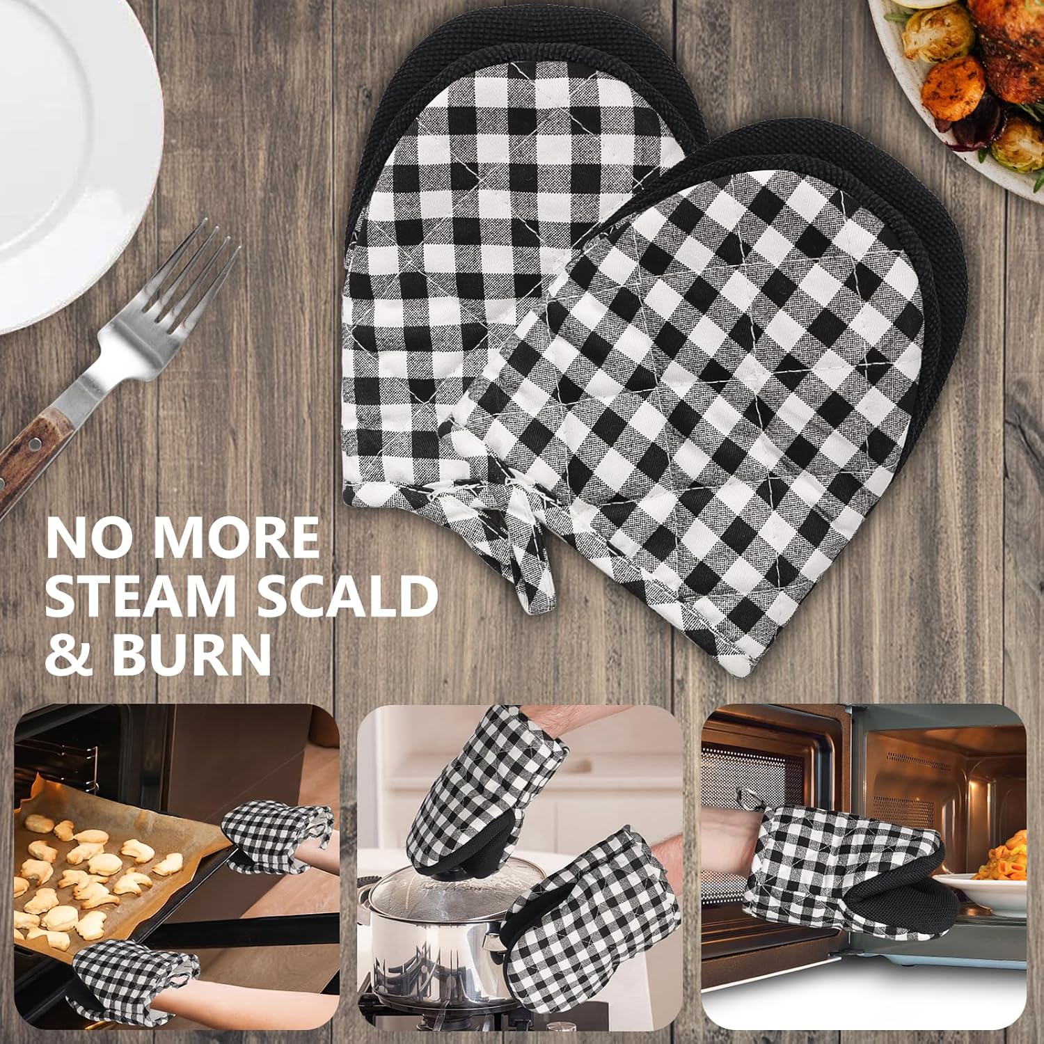 1 par de guantes cortos para horno, guantes de silicona para horno de cocina, resistentes al calor, 500 , mini guantes para horno con superficies de