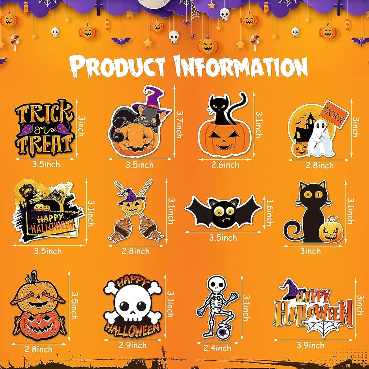 QODOLSI 12 calcomanías para el cuerpo de Halloween para automóvil, adsorción, calabaza, fantasma, mago, personalidad, impresión clara, adornos