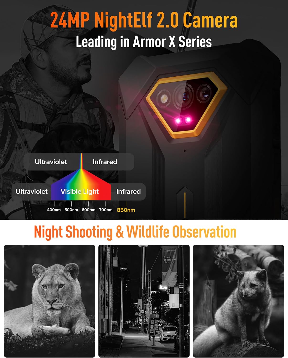 Ulefone Armor X13 – Teléfono inteligente resistente, cámara de visión nocturna de 50 MP+24 MP, octa-core 12 GB RAM 64 GB ROM, pantalla de 6.52