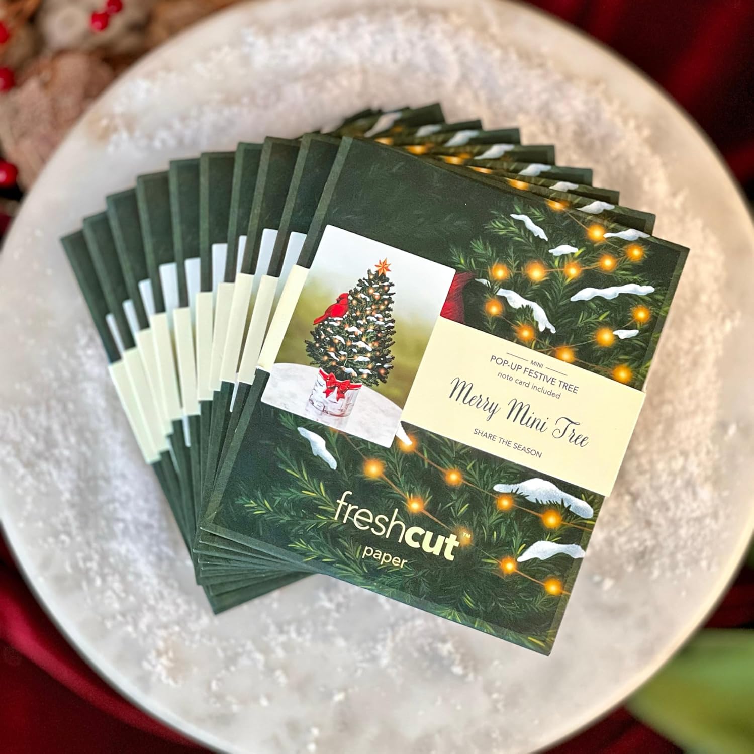 Freshcut Paper Tarjetas desplegables, mini árbol de Navidad de 7 pulgadas, tarjetas de felicitación emergentes 3D, tarjetas de Navidad, tarjetas de