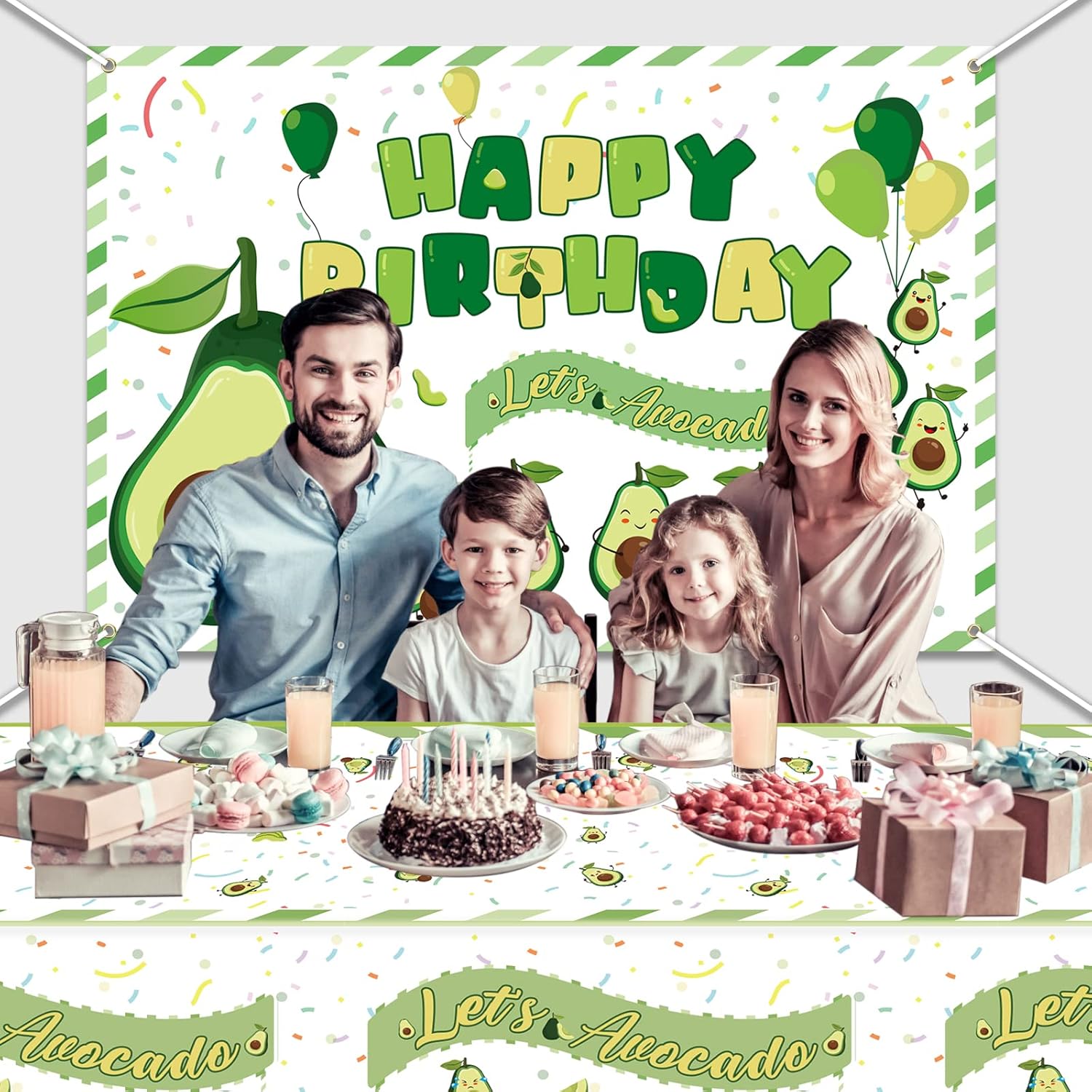 4 manteles de plástico con patrón de aguacate, 51.2 in x 86.6 in, mantel de plástico desechable para fiesta de cumpleaños de niños, baby shower