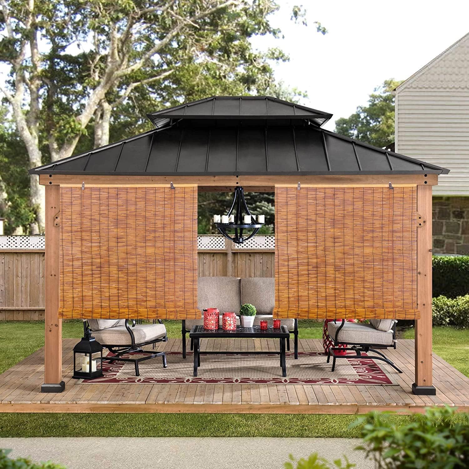 Persianas de bambú para ventanas, persianas enrollables de caña al aire libre, enrollables de bambú retro, persianas enrollables romanas