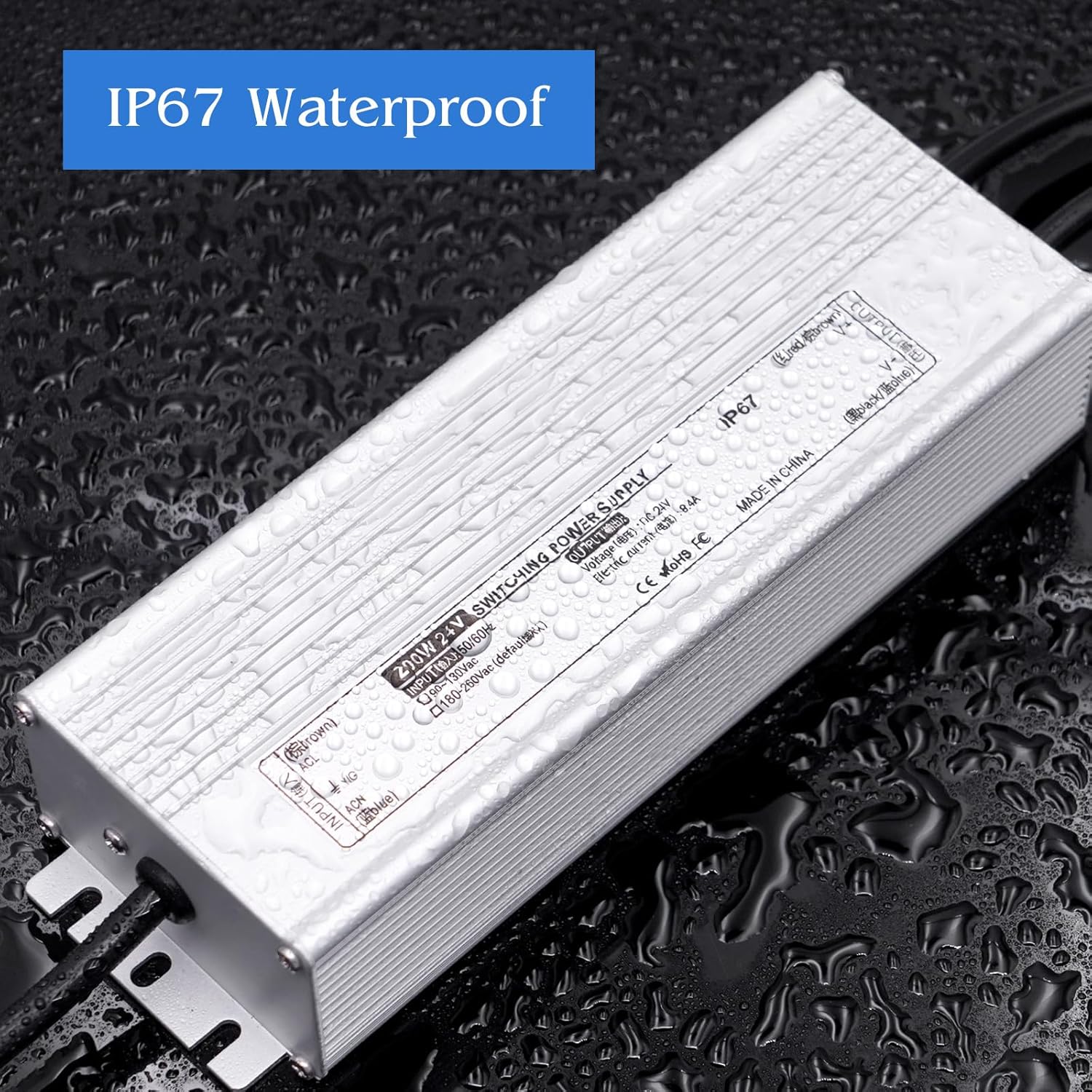 Fuente de alimentación del controlador LED 24V 150W IP67 impermeable AC 90-130V 6.25A a DC 24V Adaptador de transformadores de bajo voltaje para