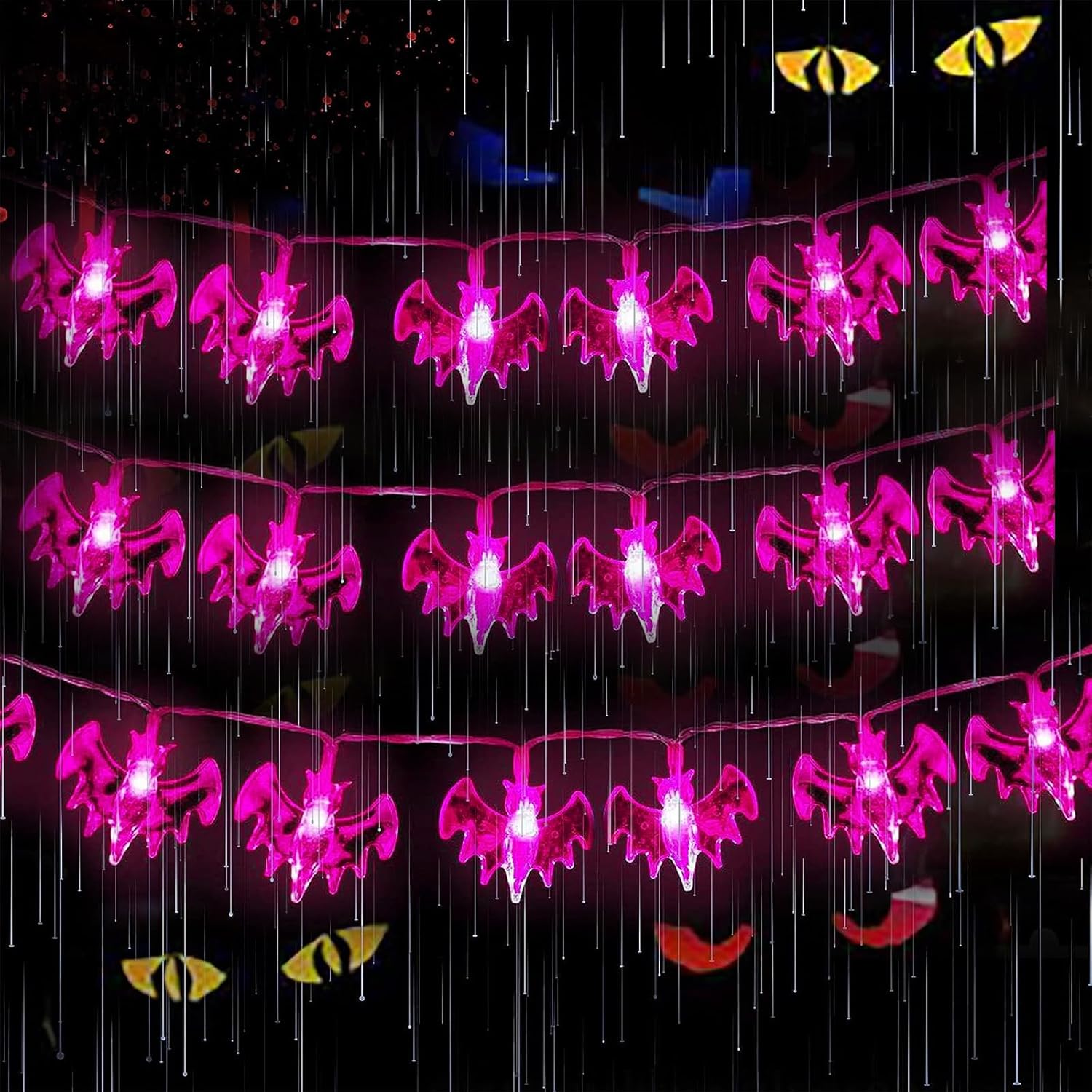 KITCHSTAR Guirnalda de luces de Halloween a pilas de 9.8 pies, 20 luces LED 3D de murciélagos de Halloween, 2 modos de luz, luces de decoración de