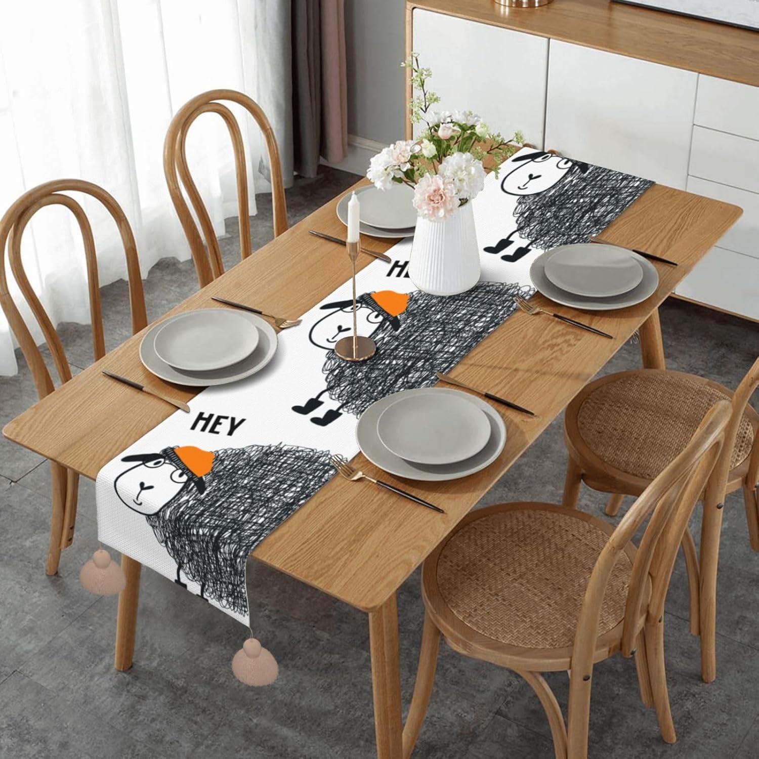 Corderos de animales con gafas, camino de mesa de Navidad, decoración de mesa de comedor, decoración de Navidad, decoración de interiores del hogar,