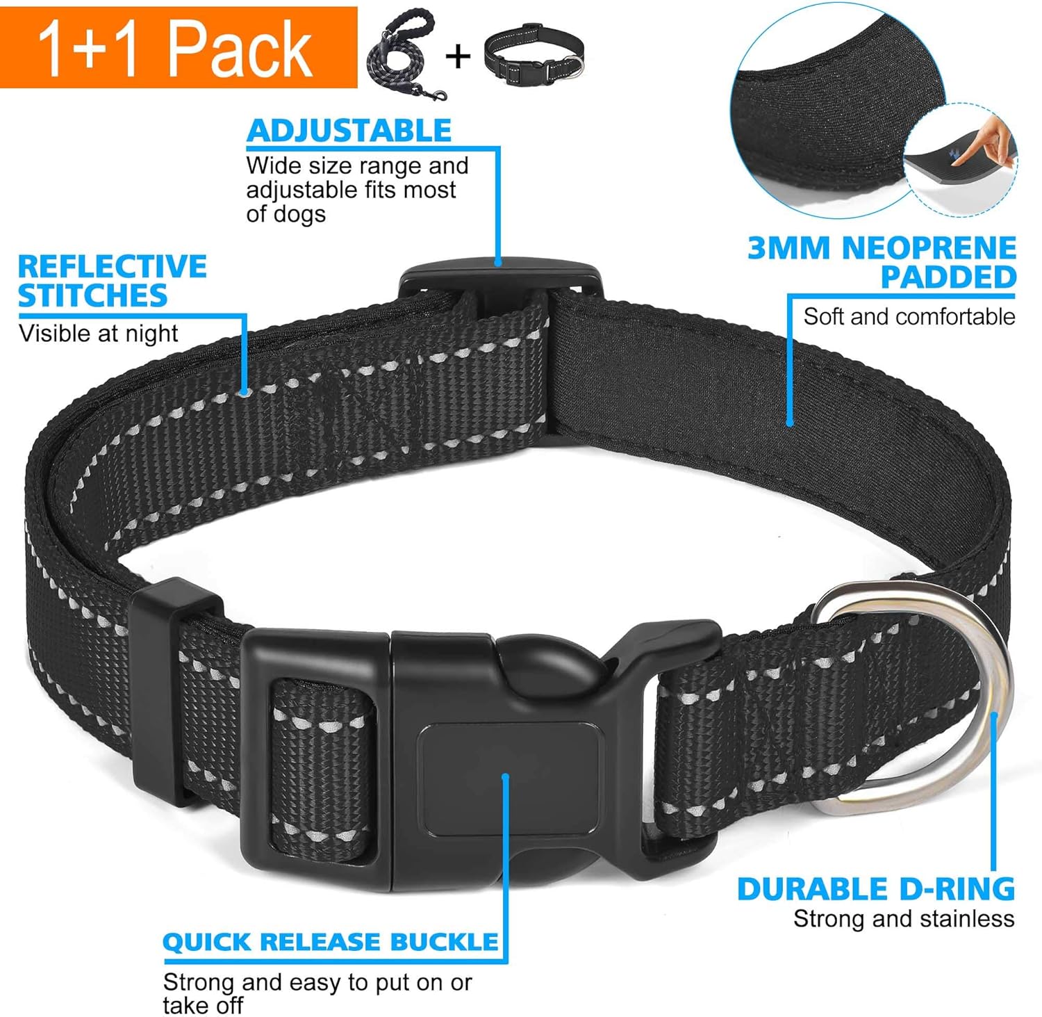 collar reflectante para perro con acolchado de neopreno suave, collares de nylon transpirables y ajustables para perros pequeños, medianos y