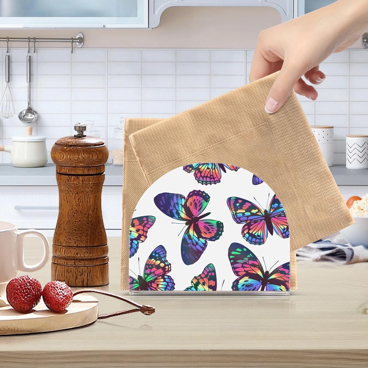 Multicolored Butterflies Napkin Holder Acrylic U-Shaped Napkin Holder Living Room and Dining Table