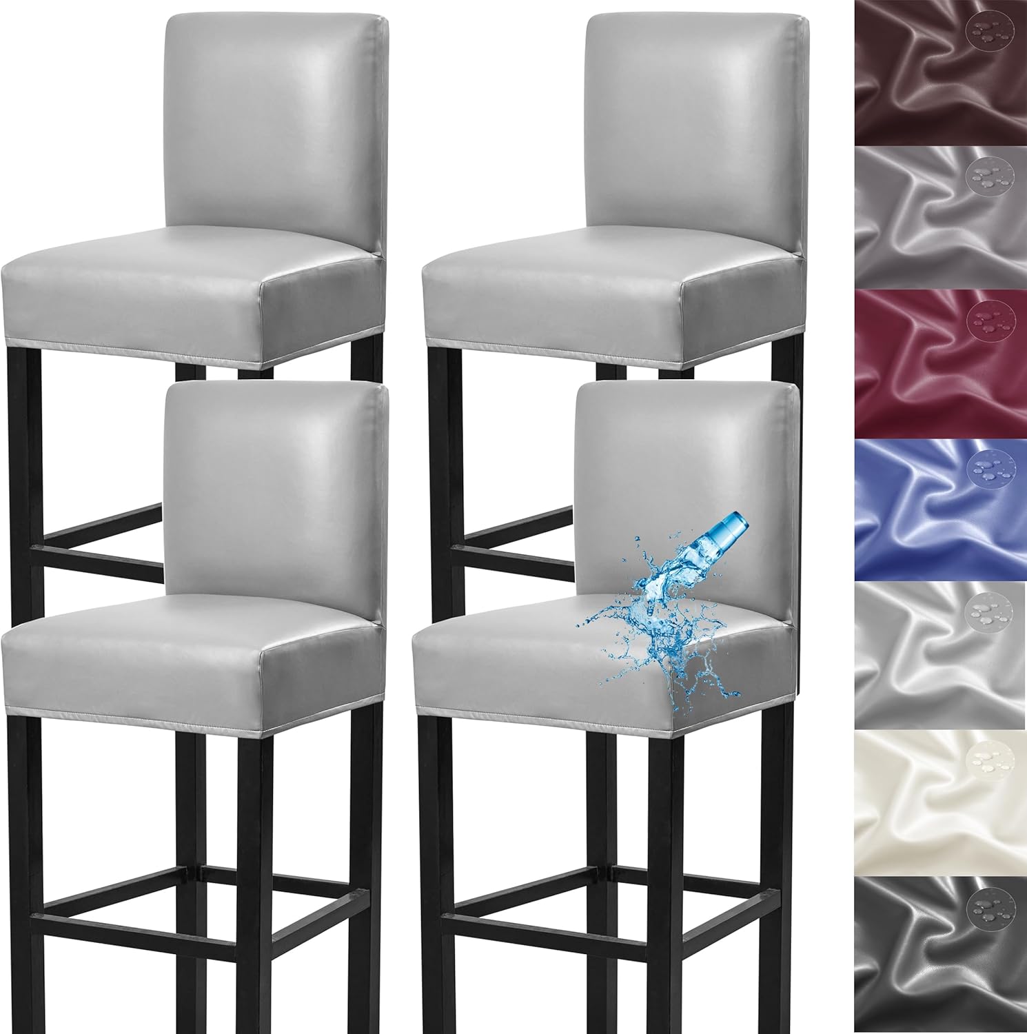 Fundas para taburetes de bar, paquete de 4 fundas elásticas impermeables de poliuretano con respaldo, fundas extraíbles para taburetes de bar,