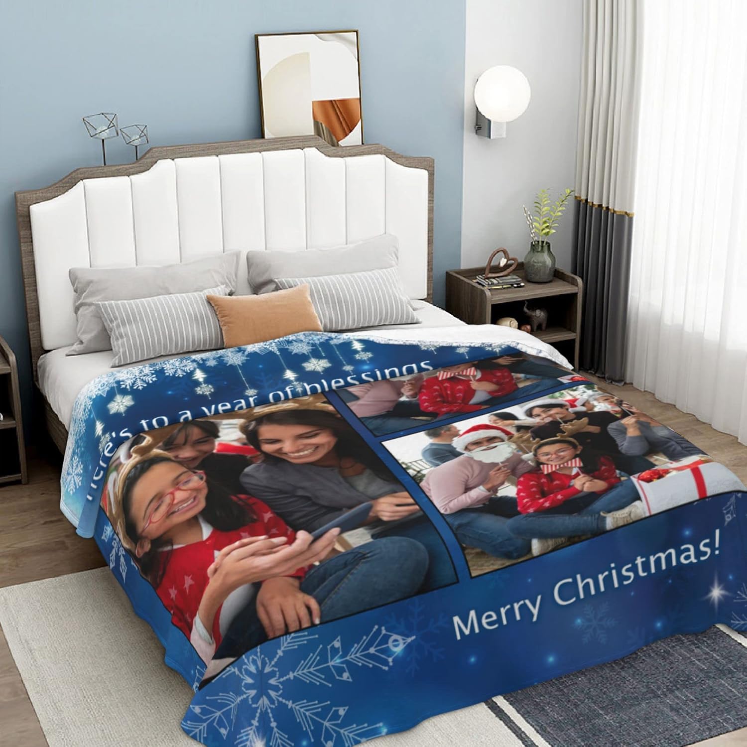 Mantas personalizadas para Navidad, mantas de franela personalizadas con texto de fotos, feliz año nuevo, vacaciones, Navidad, regalos