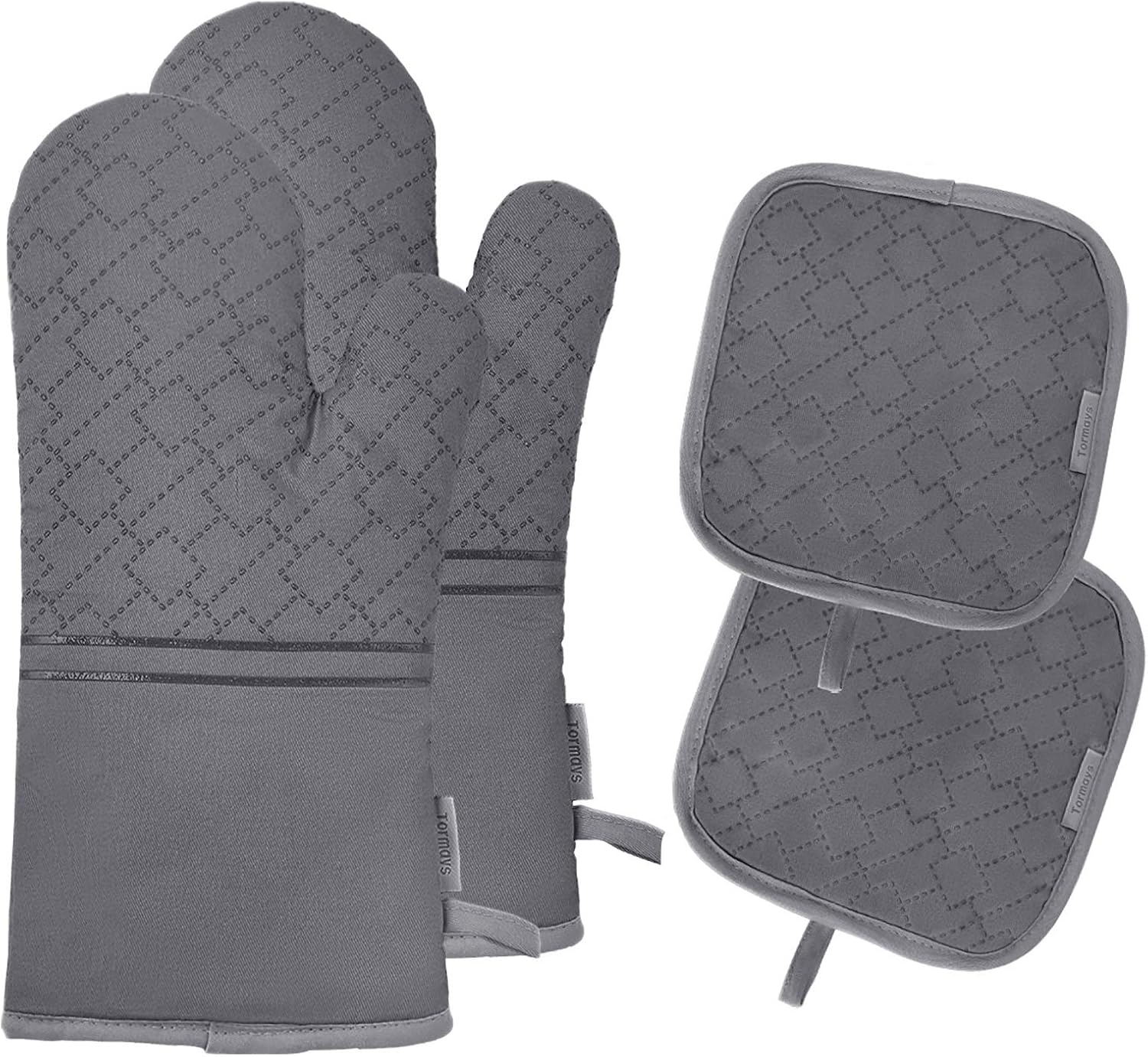 Oven Mitts and Pot Holders Set 4Pcs, Oven Mitt 572F Heat Resistant for Kitchen, Soft Cotton Lining Oven Gloves with Non-Slip Silicone Surface for