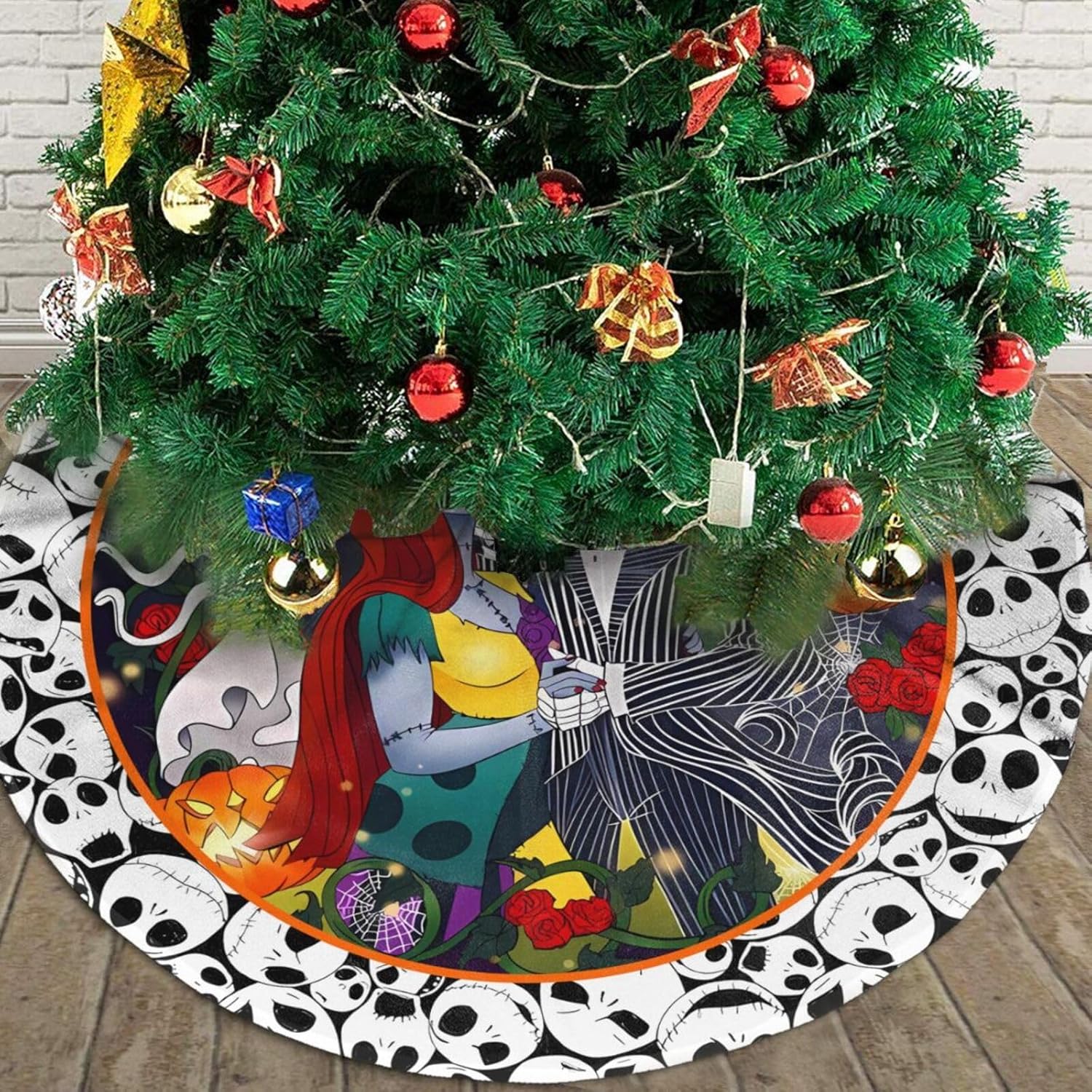 Falda de árbol de Acción de Gracias con calavera de Halloween, alfombra de 36 pulgadas para vacaciones, Año Nuevo, Halloween, Navidad, decoración de