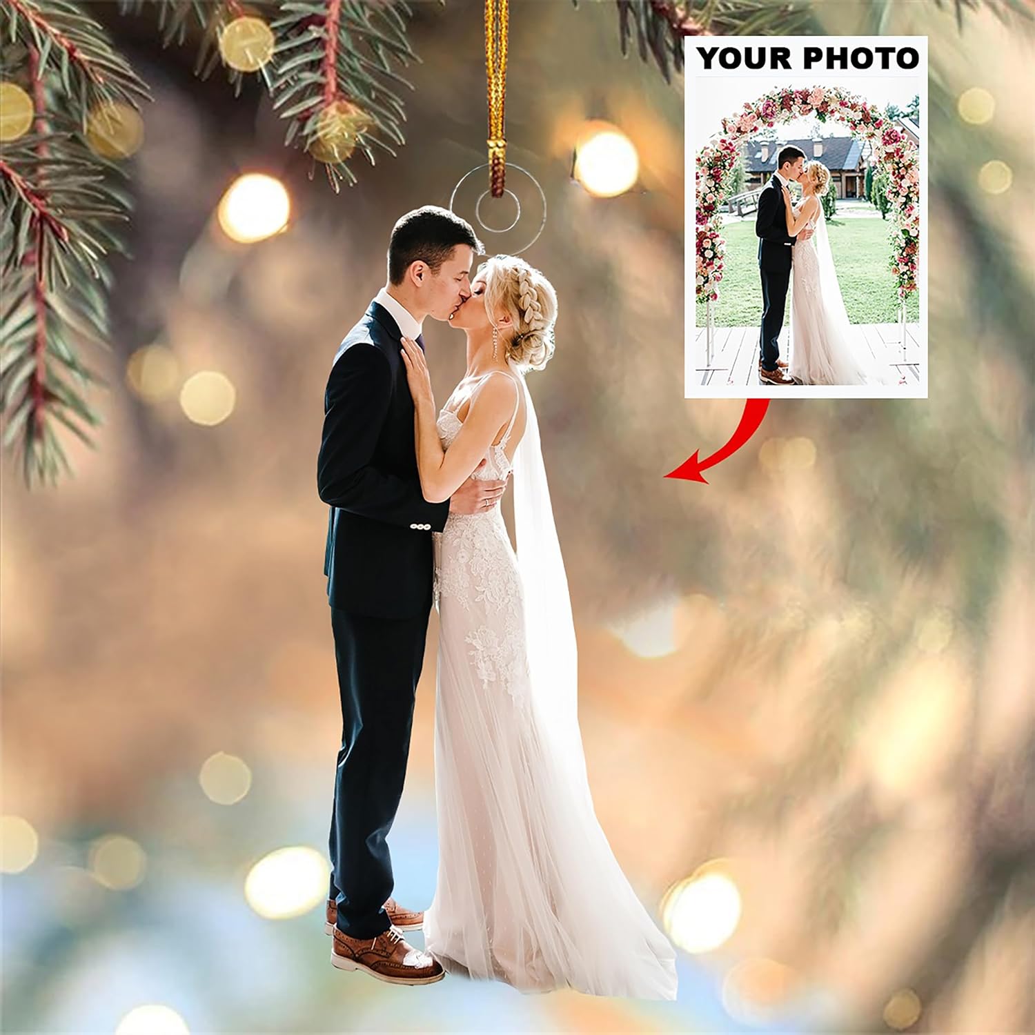 Árbol de adorno de Navidad personalizado, adorno de forma plana con foto personalizada, adornos acrílicos planos 2D, personaliza tu adorno