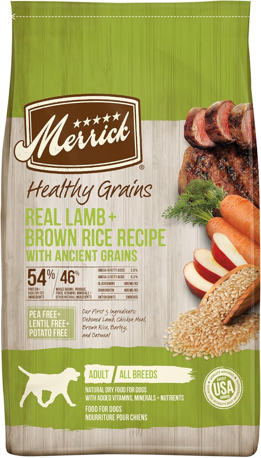 Merrick – Alimento seco para perros con vitaminas y minerales añadidos para todas las razas, 4 libras, cordero