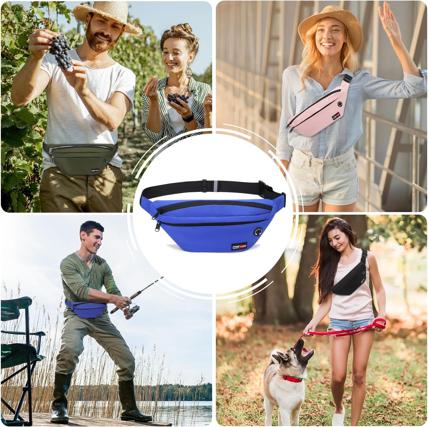 MAXTOP – Cangurera cruzada y grande con 4 bolsillos con cremallera, para deportes, festivales, entrenamientos, viajes, salir a correr y uso casual,