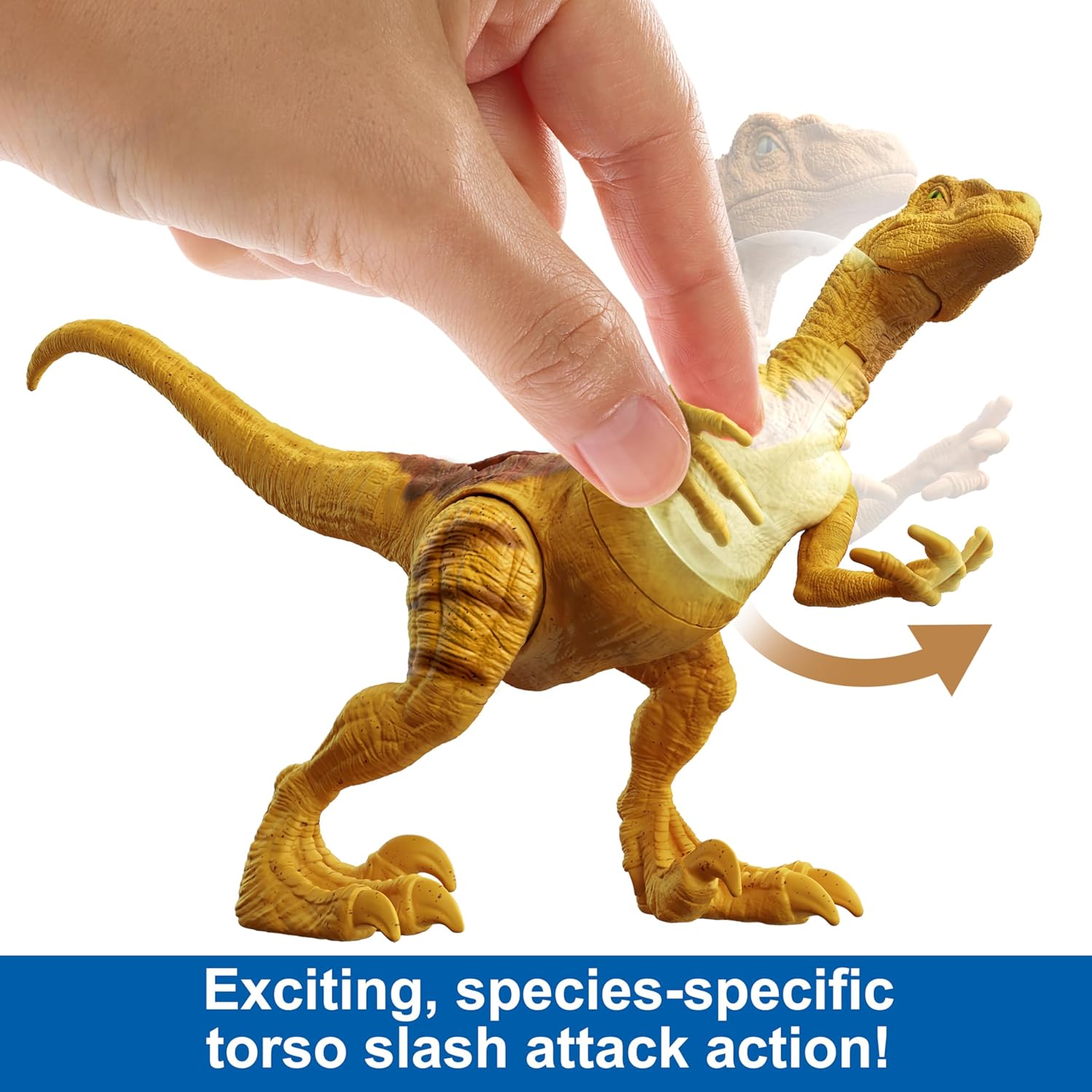 Mattel Jurassic World Strike Attack Velociraptor – Juguete de dinosaurio con acción de golpe único, articulaciones móviles, figura de acción de