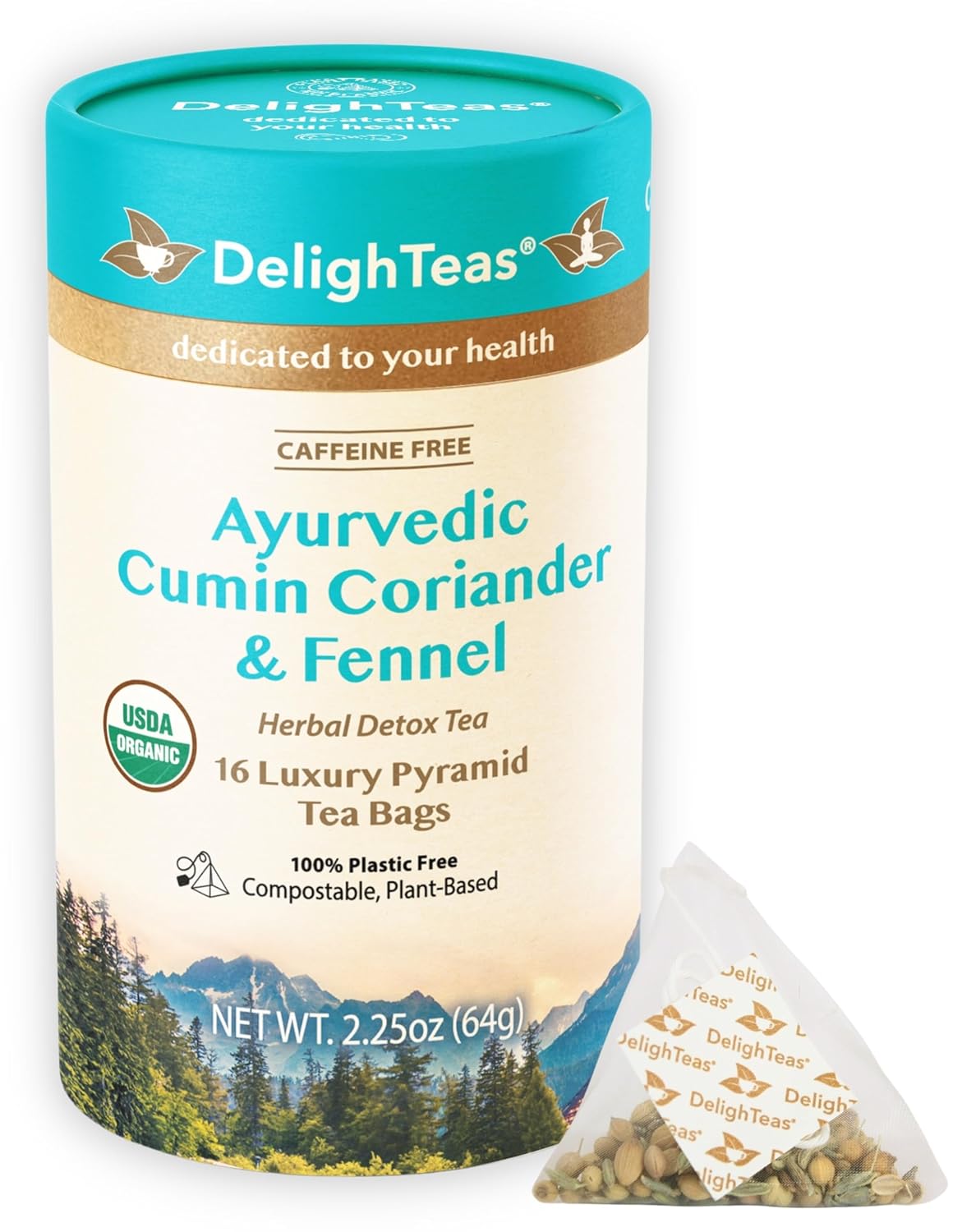 DelighTeas Té orgánico CCF Digest & Detox  Bolsas de té piramidales ecológicas y compostables  Comino ayurvédico, cilantro, té de hinojo  USDA