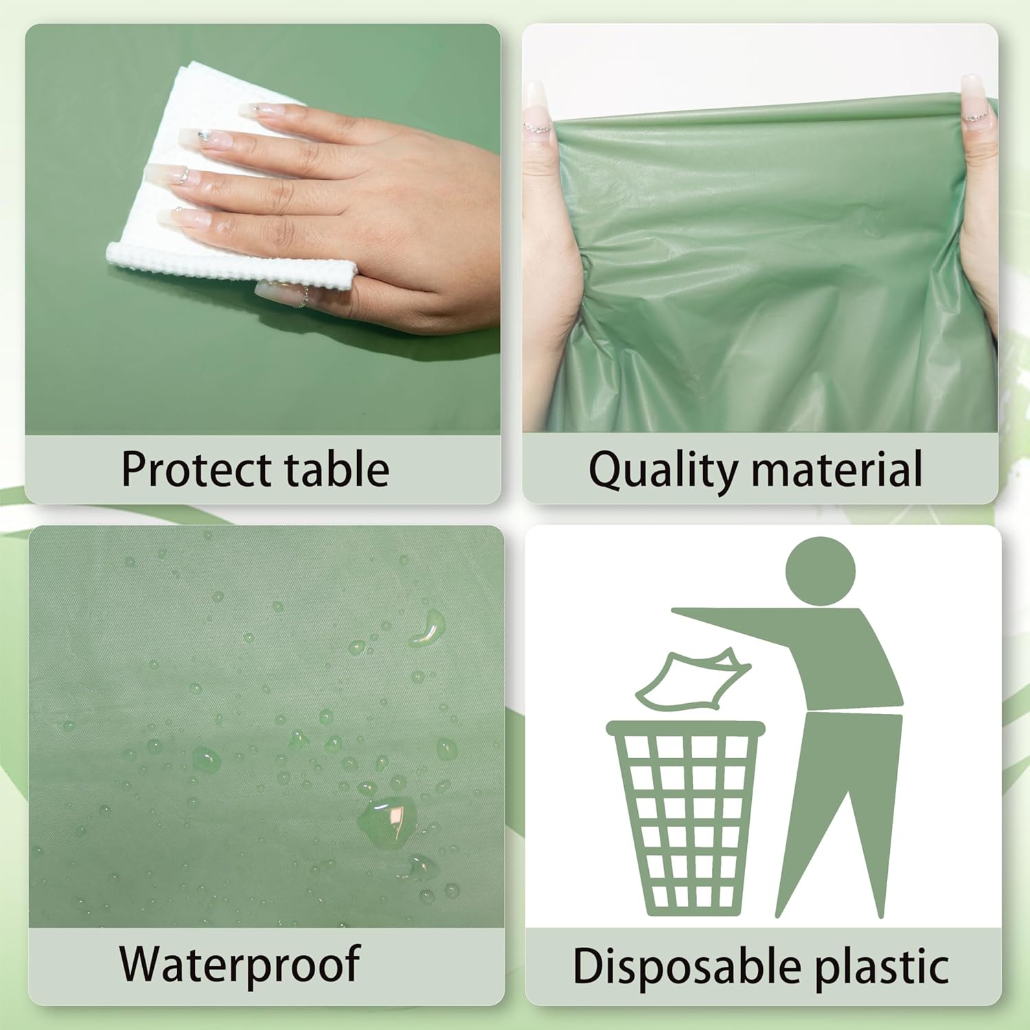 Paquete de 12 manteles de plástico desechables de 54 x 108 pulgadas, color verde salvia, para mesas rectangulares, manteles de mesa desechables para