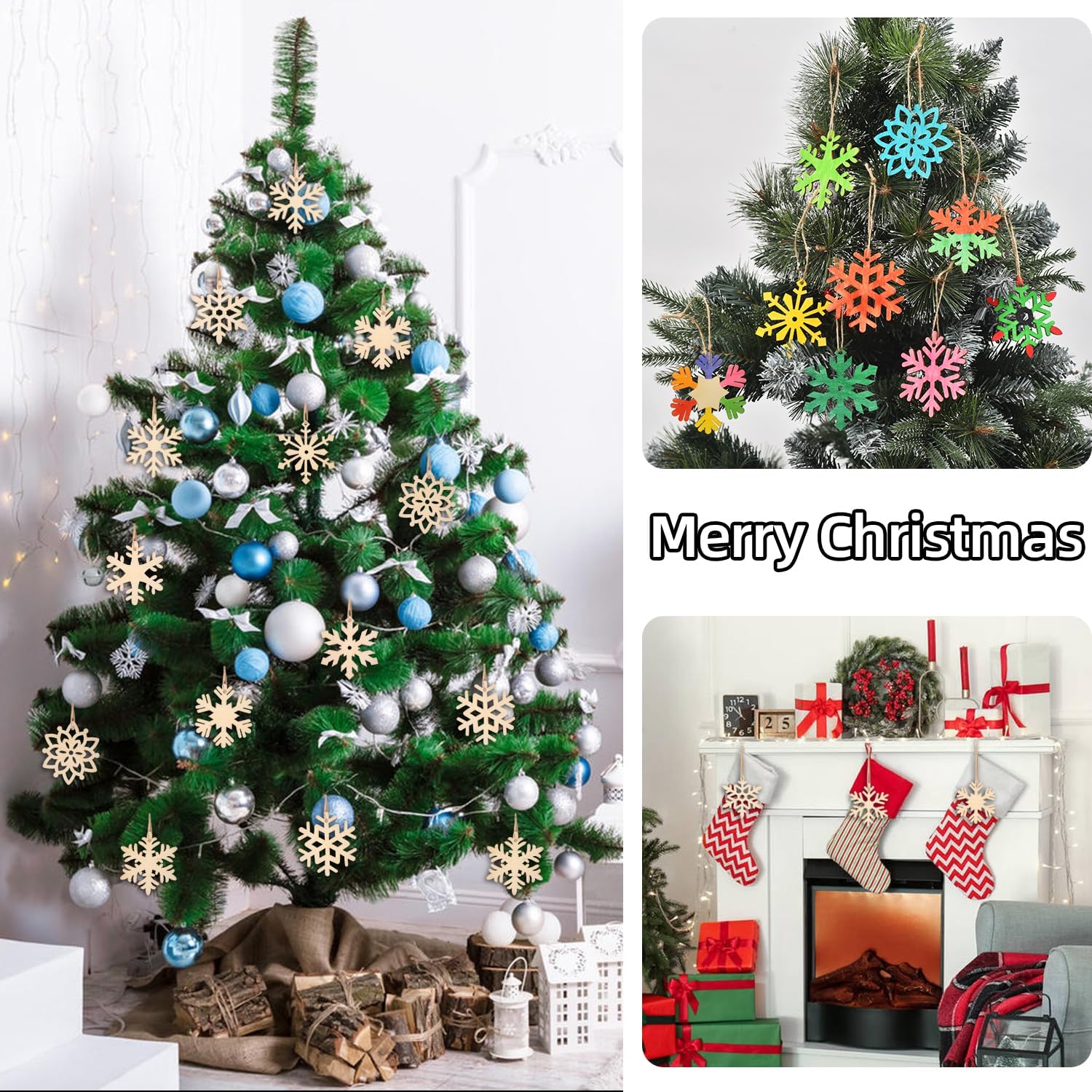 IDATOO Adornos de copo de nieve, 54 piezas de recortes de copos de nieve de madera sin terminar para decoraciones de Navidad, decoración de Navidad