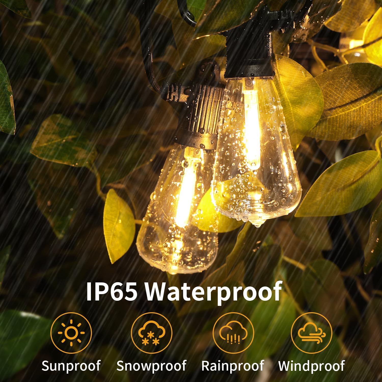 ZOTOYI Tira de luces para exteriores de 25 pies, impermeable, IP65, con 13 bombillas LED ST38 inastillables (1 repuesto), luces colgantes exteriores