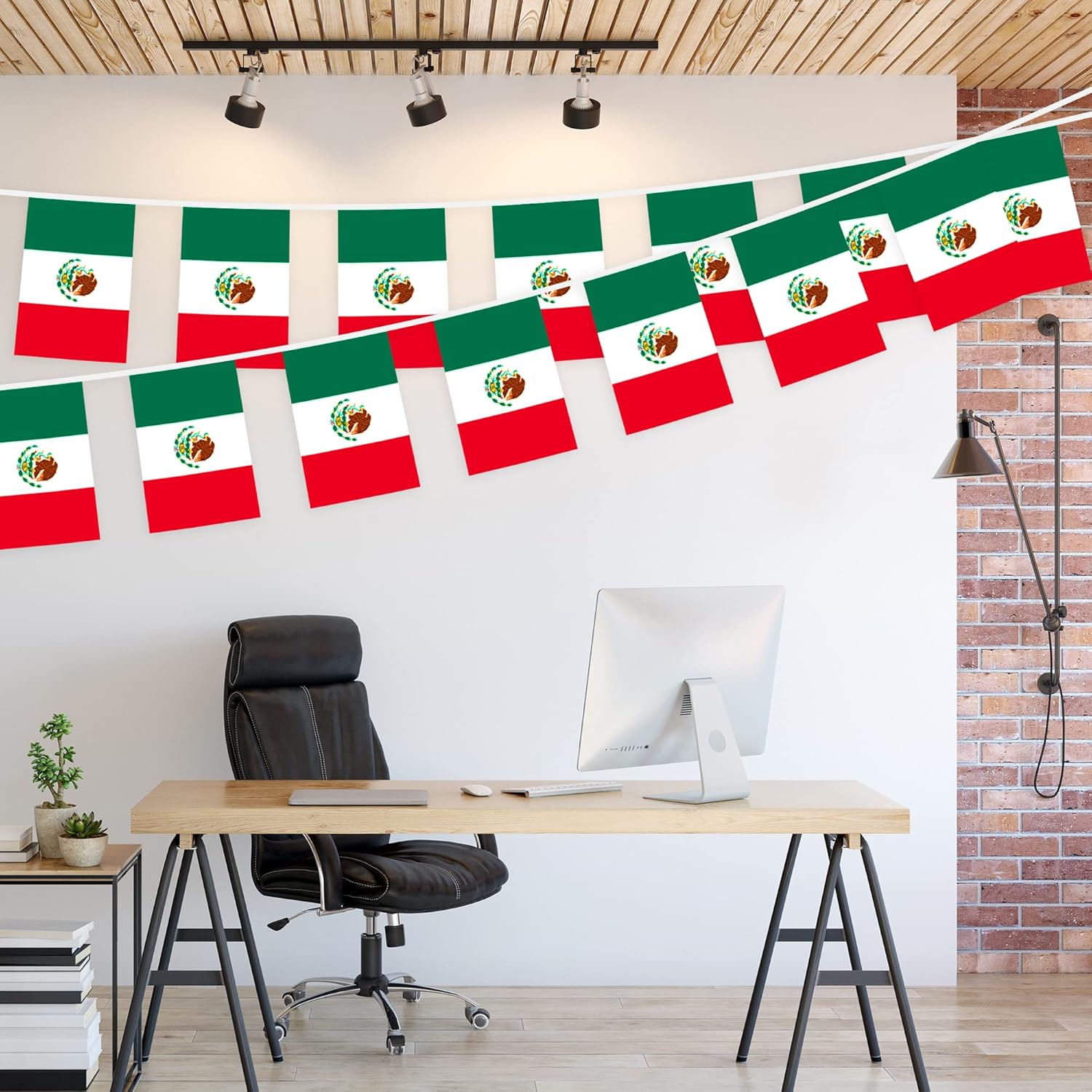 G128 Bandera mexicana de México  Bandera de 8.2 x 5.5 pulgadas, cuerda completa de 33 pies  Poliéster 150D impreso, decoraciones para bar, escuela,