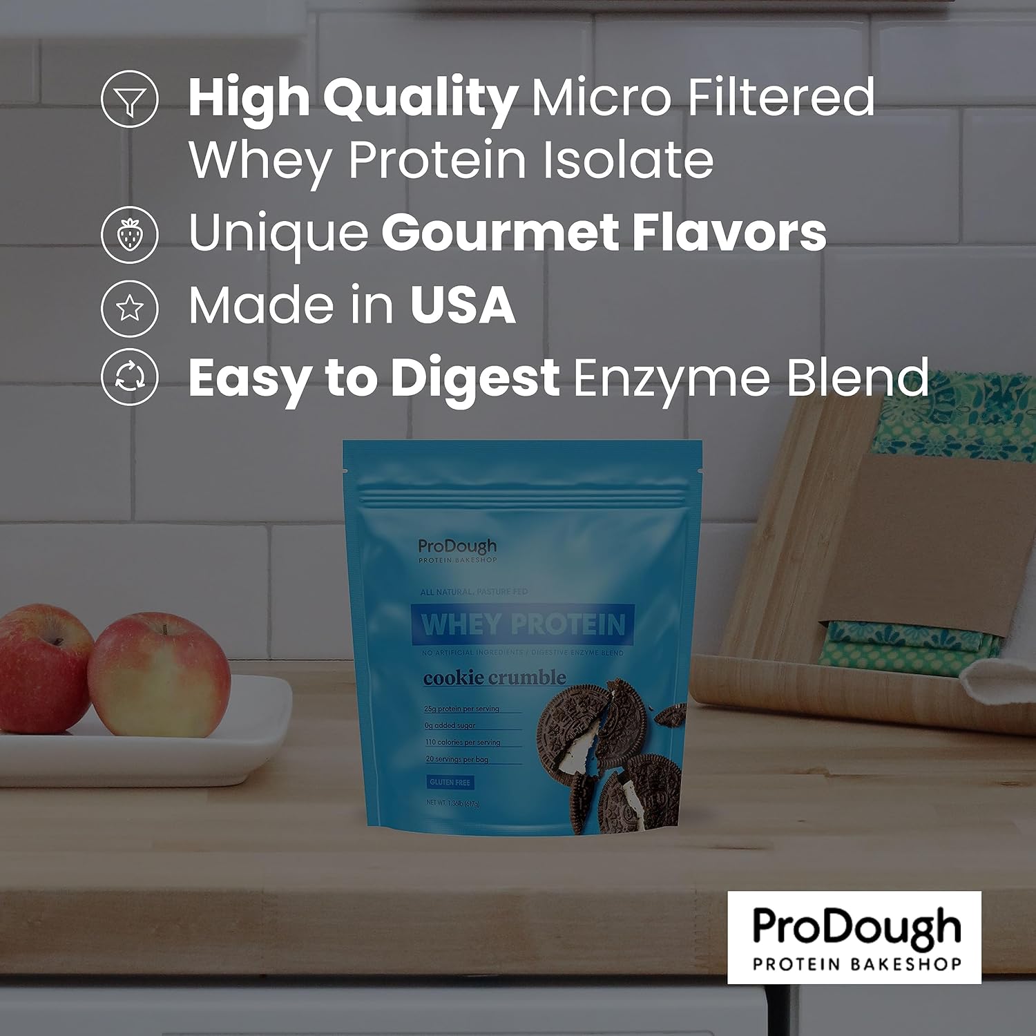 ProDough Gourmet Whey Isolate – Proteína en polvo hidrolizada para batido – Mezcla de enzimas de fácil digestión, 0.88 oz de proteína por porción,