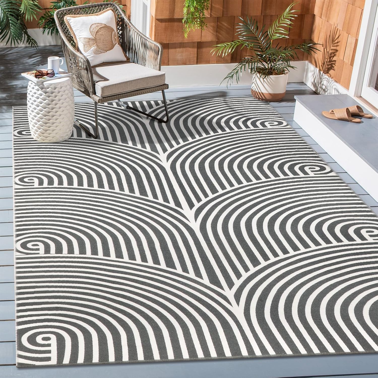 Alfombras lavables de 5 x 8 pies, de algodón, tejido de color gris, para interiores y exteriores, alfombra para porche, sala de estar, alfombra de