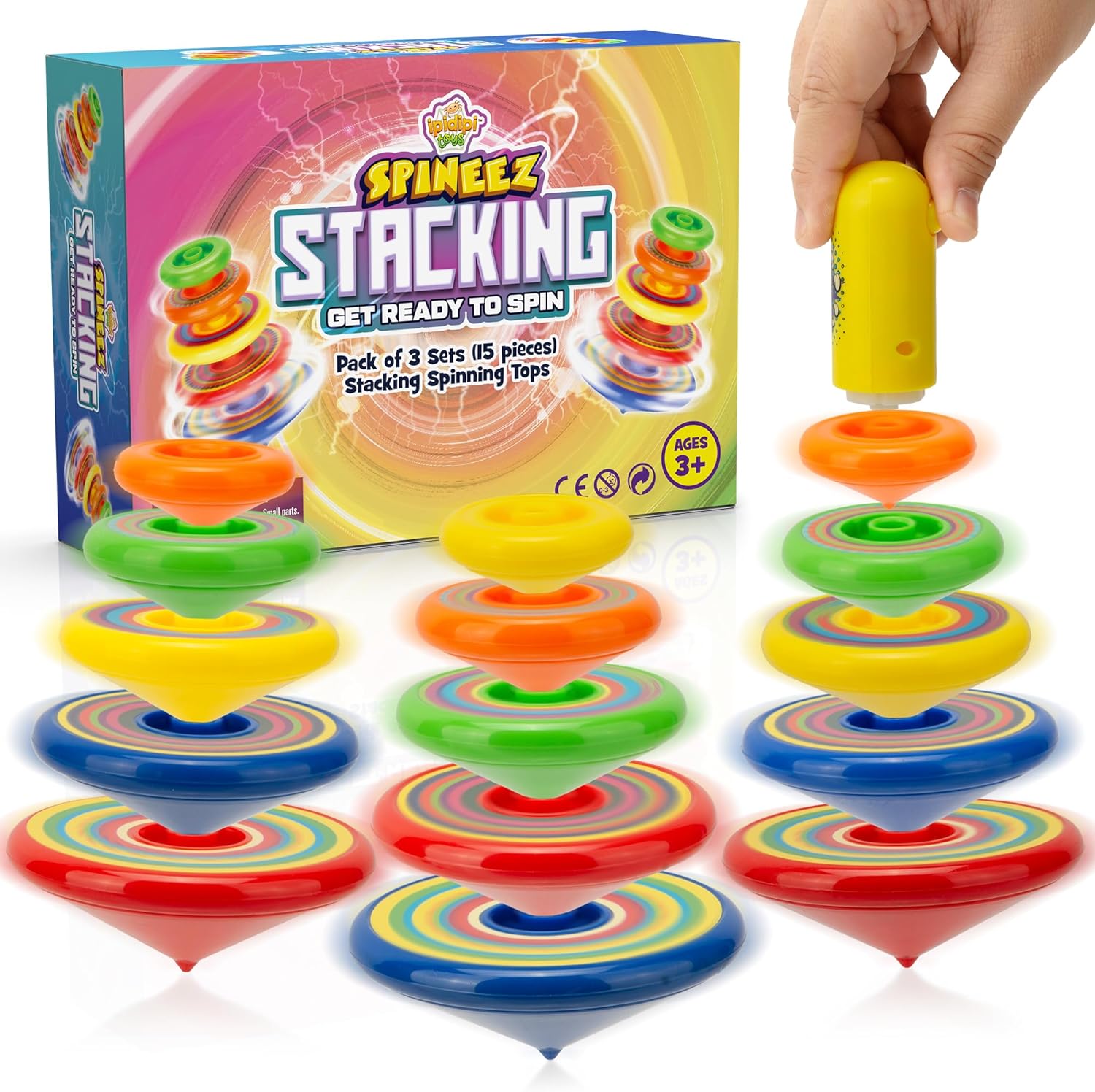 Spineez Sacking Spinning Tops para niños, juego de 3, 15 piezas OVNI Spin Toys con, divertidos recuerdos de fiesta de cumpleaños, suministros de