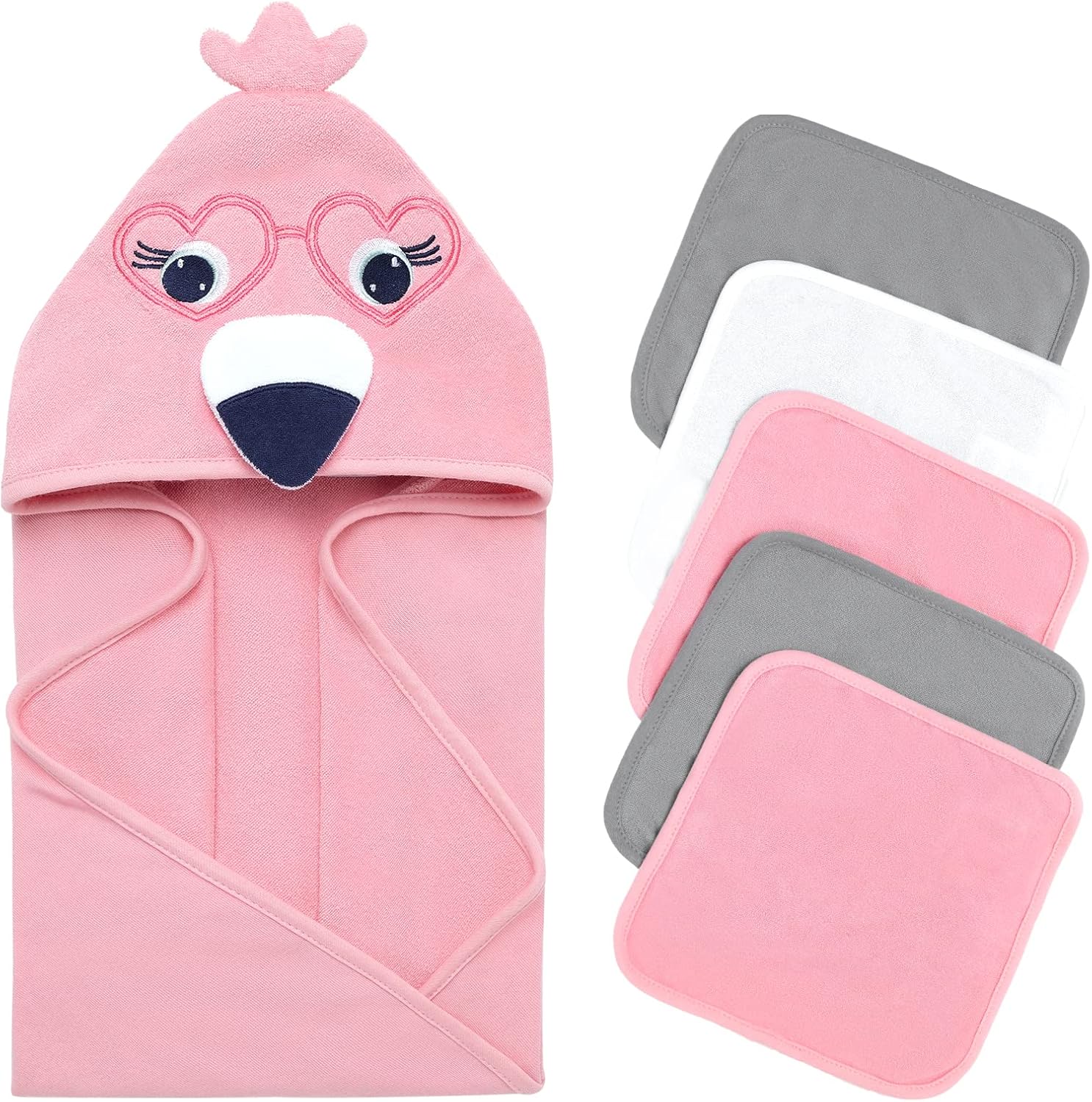 SYNPOS Toallas de baño para bebé con capucha, toalla de bebé con capucha con 5 paños – Toalla de baño para bebé ultra absorbente y sin bolitas para