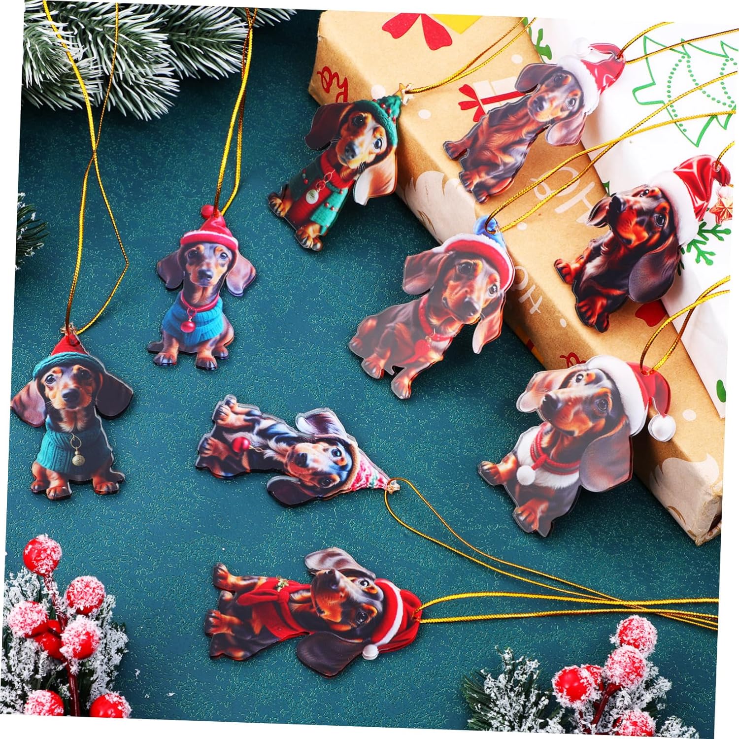 VANZACK 10 piezas de perro salchicha colgante de perro salchicha ornamento colgante adornos árbol de Navidad salchicha decoración perro adorno árbol