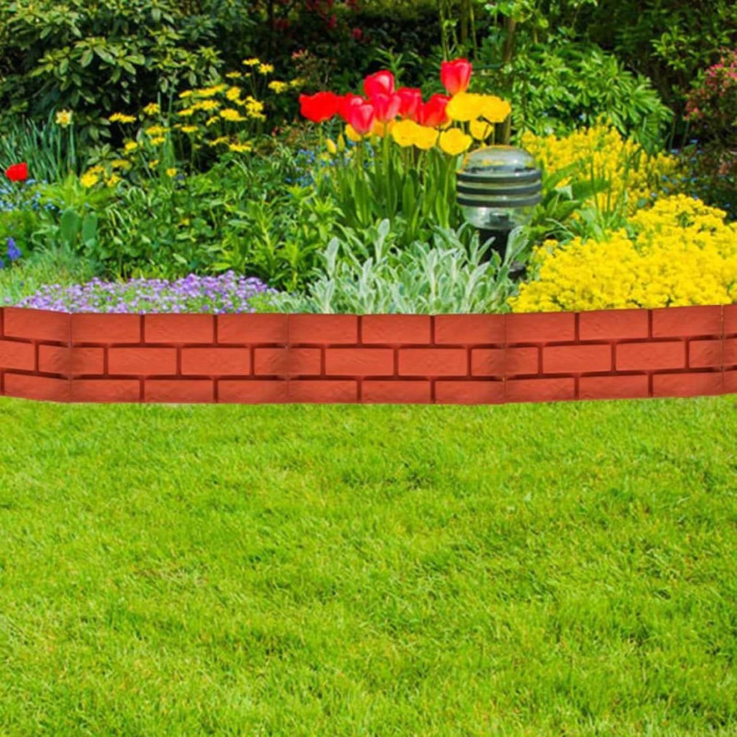Bricks Stone Design Garden Lawn Edge Fence 510 Pcs Yard Landscaping Fence Liner Kit de barrera de paisaje decorativo para césped (rojo, 10 unidades)