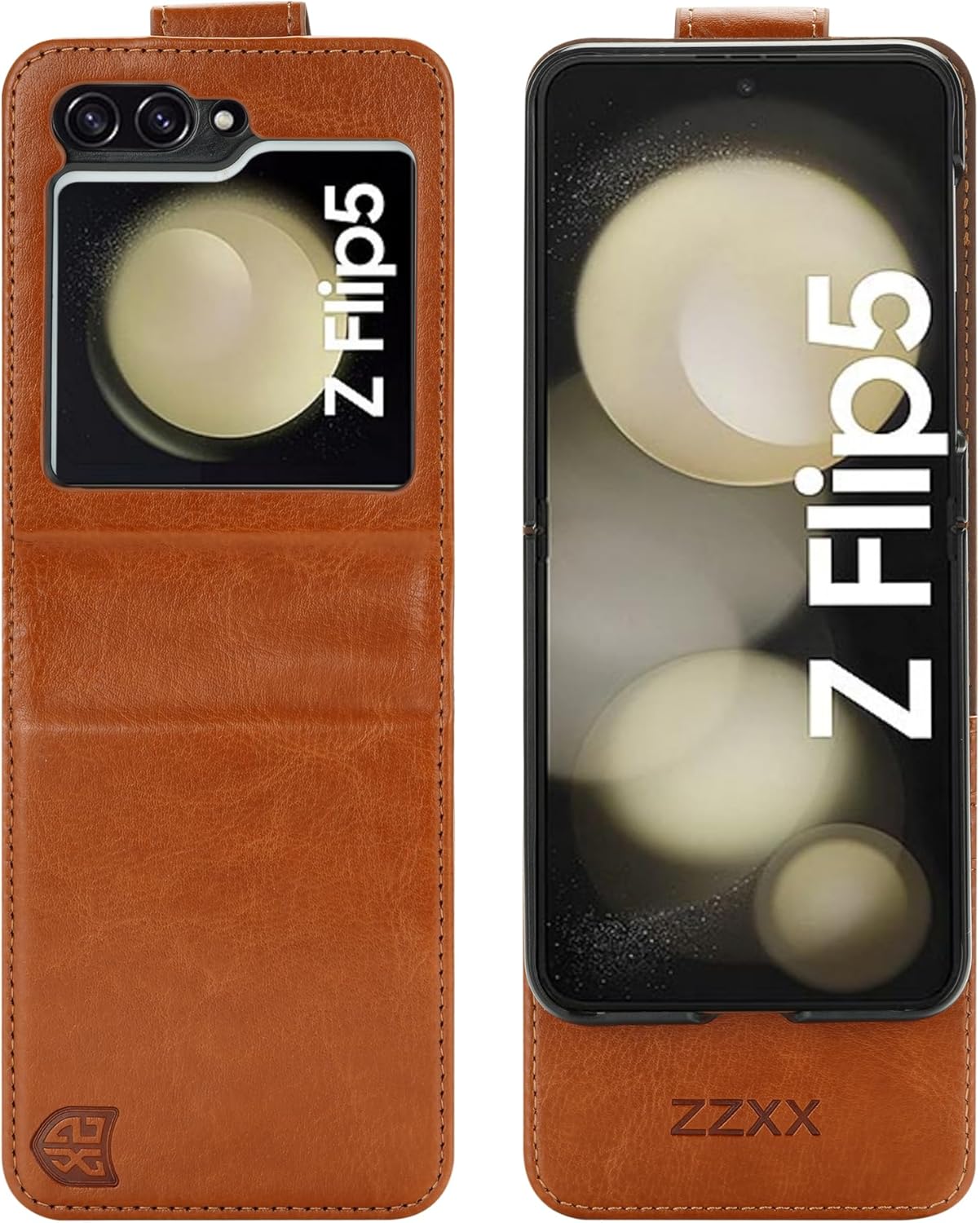 ZZXX Funda tipo cartera para Samsung Galaxy Z Flip 5 con bloqueo RFID, ranura para tarjetas, cierre magnético, de piel, con soporte para bolígrafo