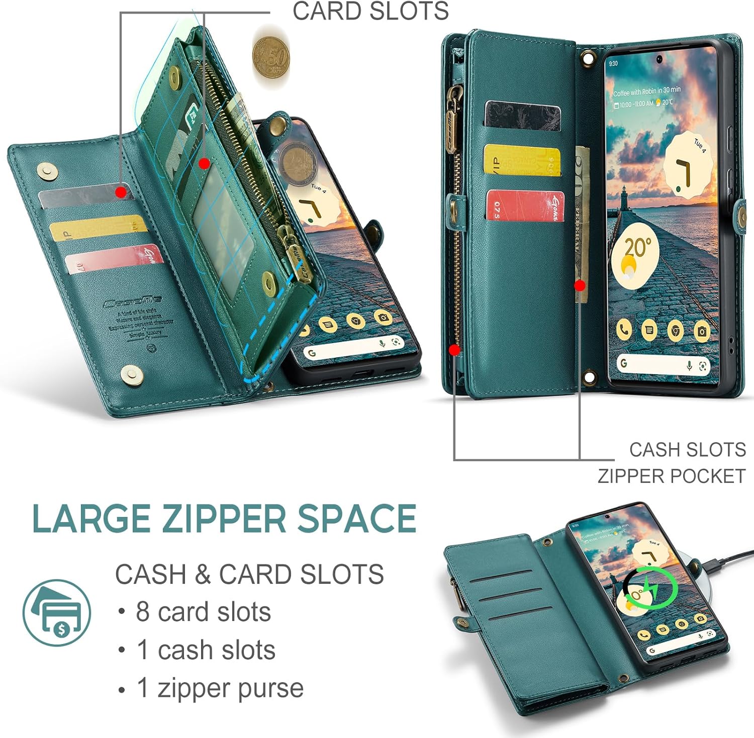 ASAPDOS Funda para Google Pixel 6 Pro 5G, con correa de piel sintética retro con cierre magnético, bloqueo RFID, tarjetero y soporte para hombres y