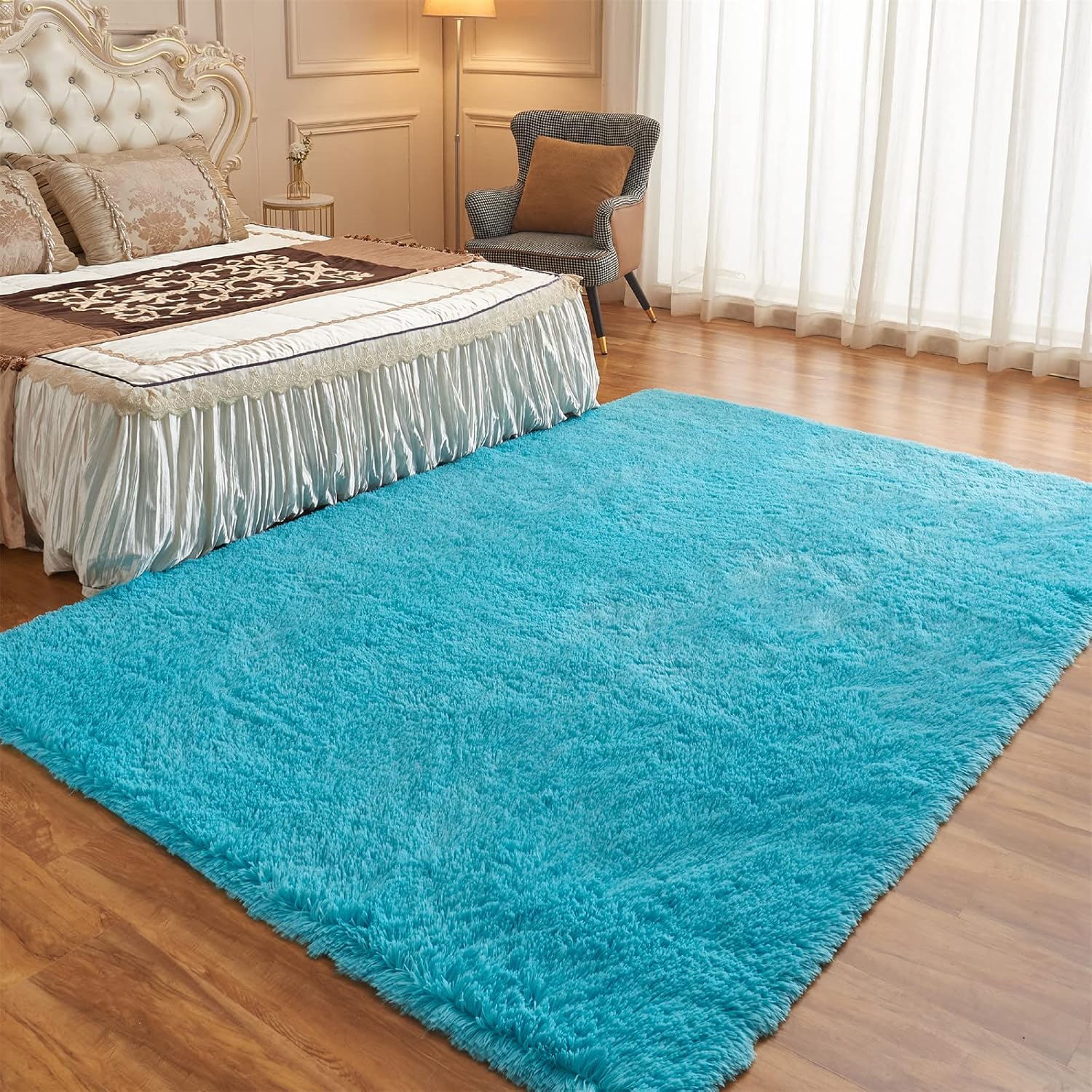 Arbosofe Alfombras de área para sala de estar, dormitorio, 4 x 6 pies, color azul, esponjoso, peludo, alfombra pequeña, alfombra de felpa suave,